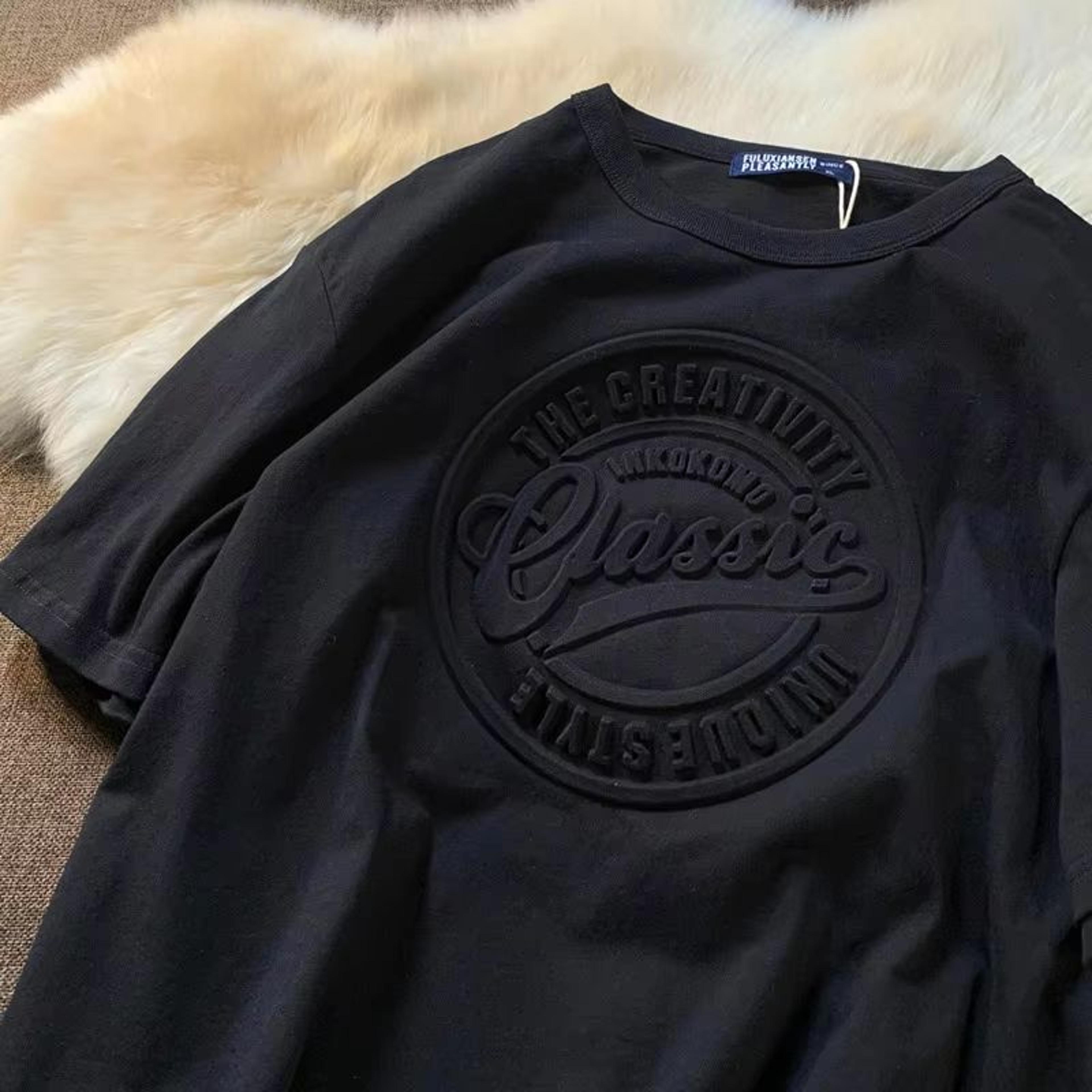 Vintage 3D Embossed Tshirt With SteelSeal Look  Oversized Streetwear Tee For Couples 4