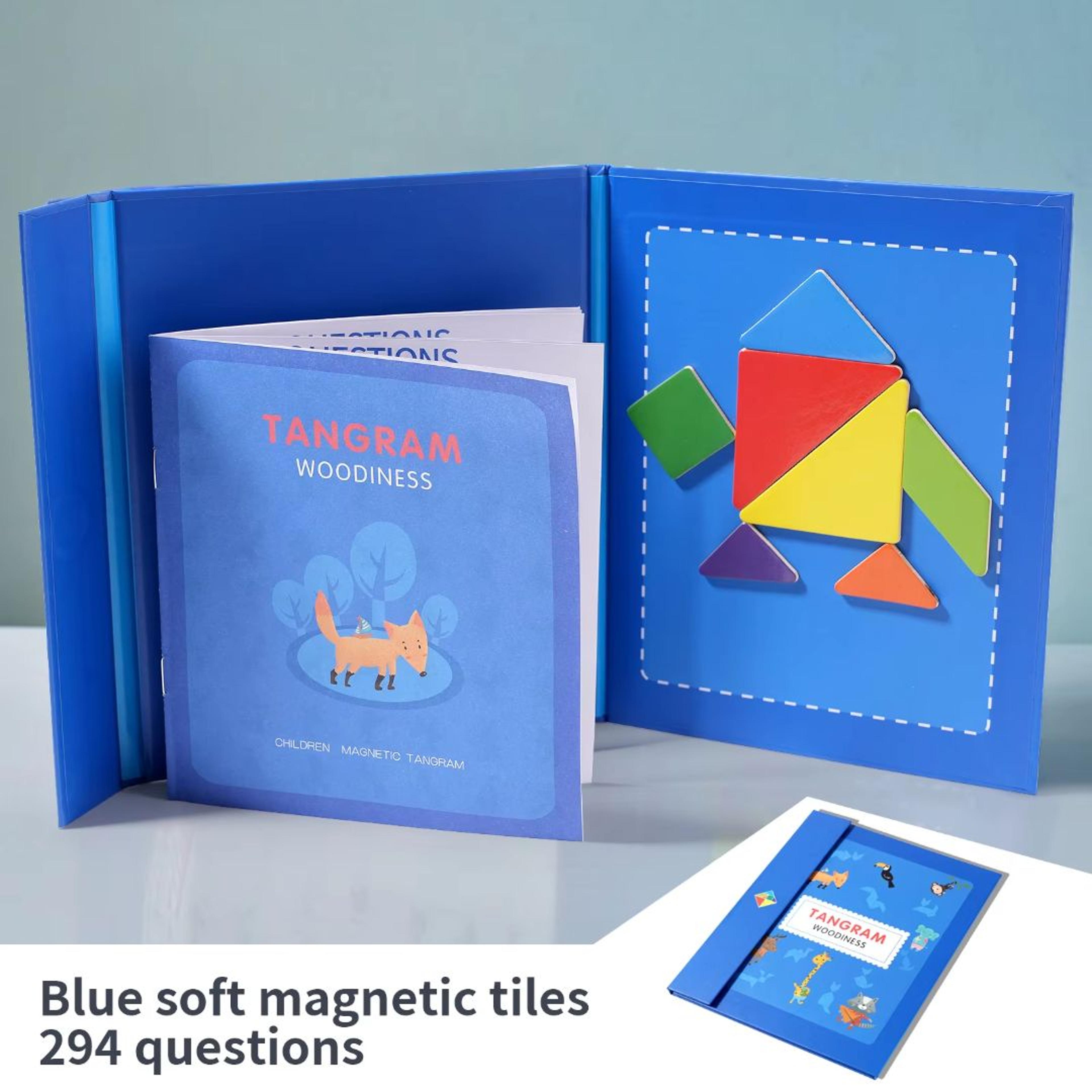 portable magnetic tangram puzzle montessori puzzle book with wooden pieces (travel-friendly)