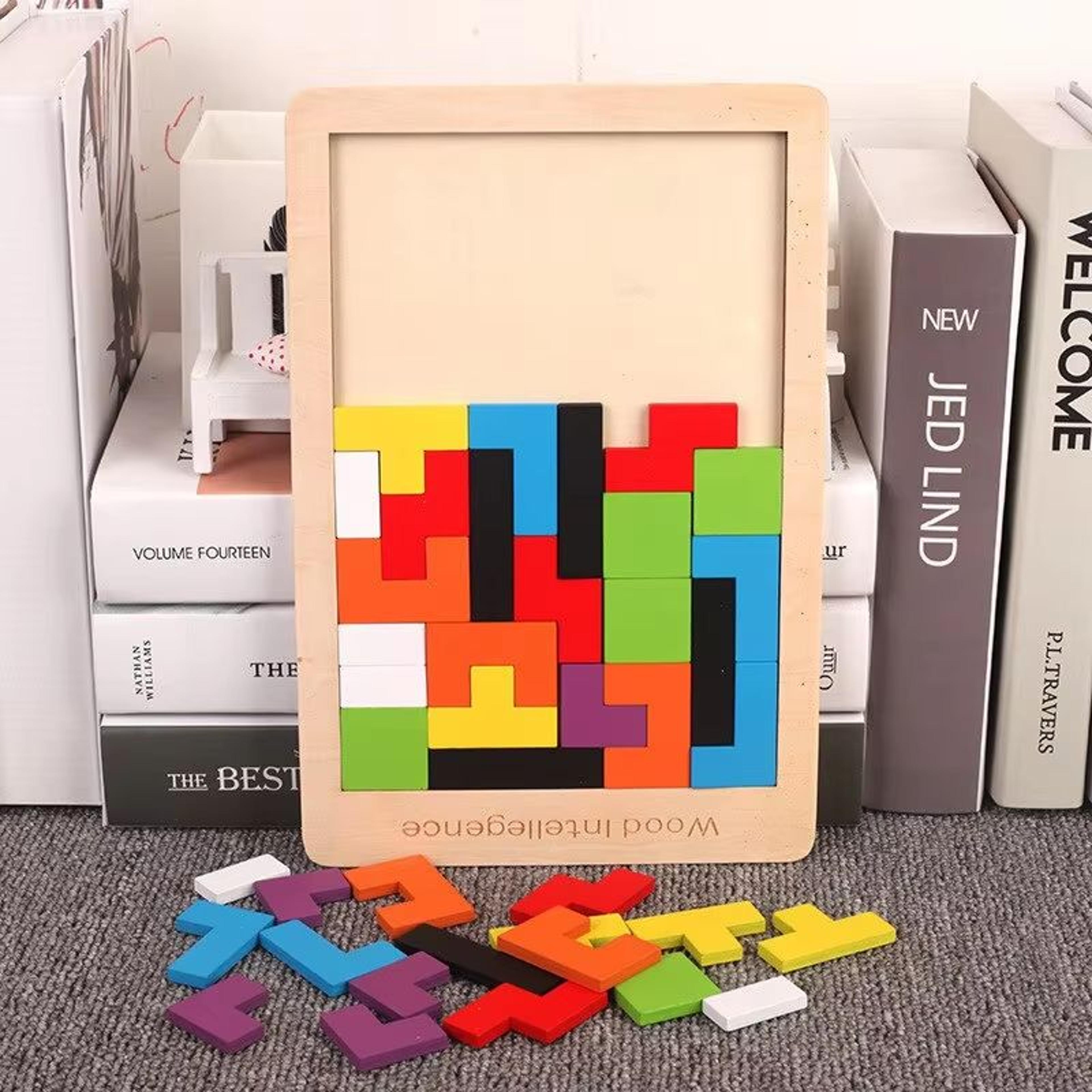 Montessori Wooden Tangram Puzzle Set Colorful 3D Russian Blocks Brain Teaser 4