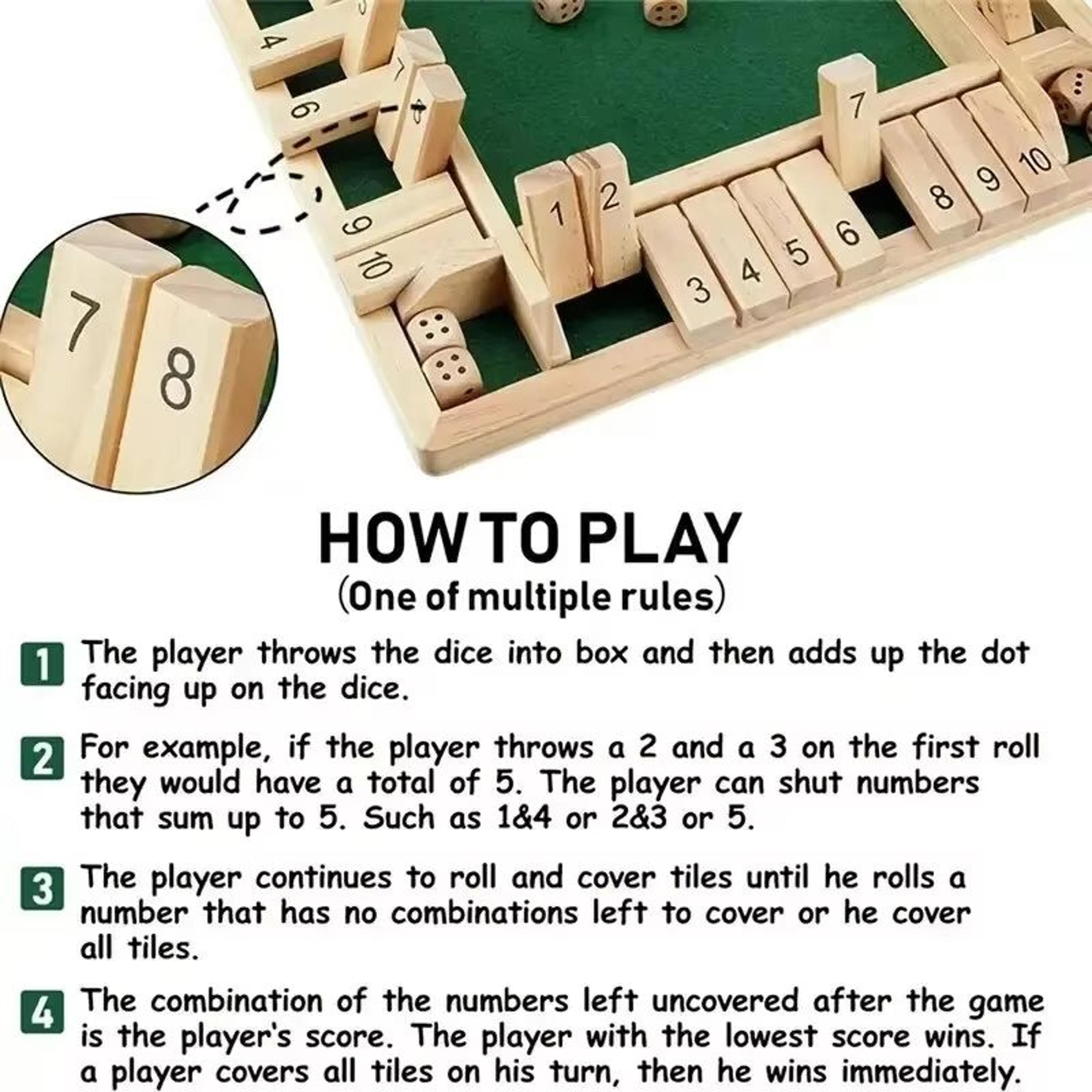 Deluxe Shut The Box Game  Wooden Shut The Box Game 4 Player Dice Game With 10 Flip Tiles 4