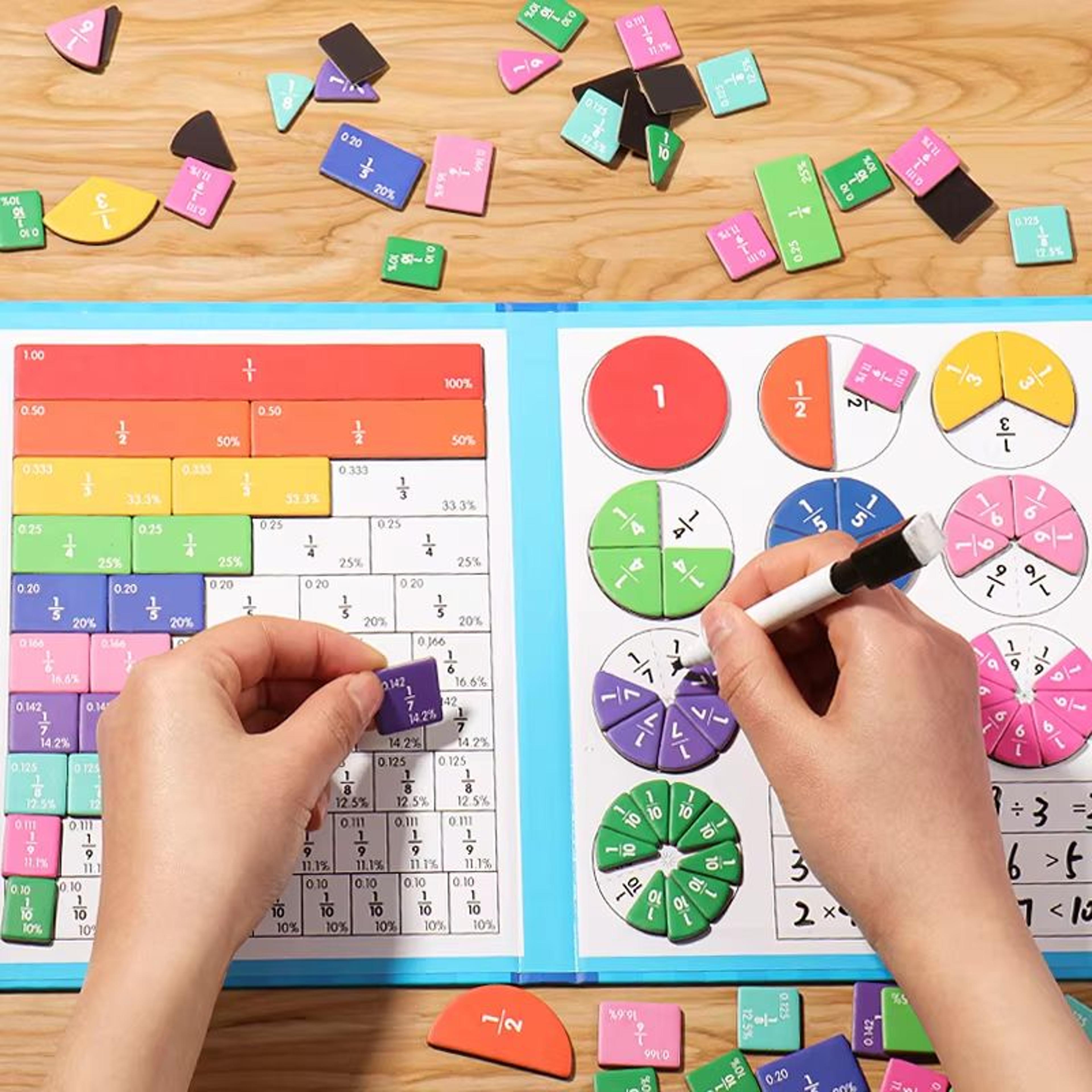 Magnetic Fraction Book Wooden Learning Set  Montessori Math Tiles For Kids 5