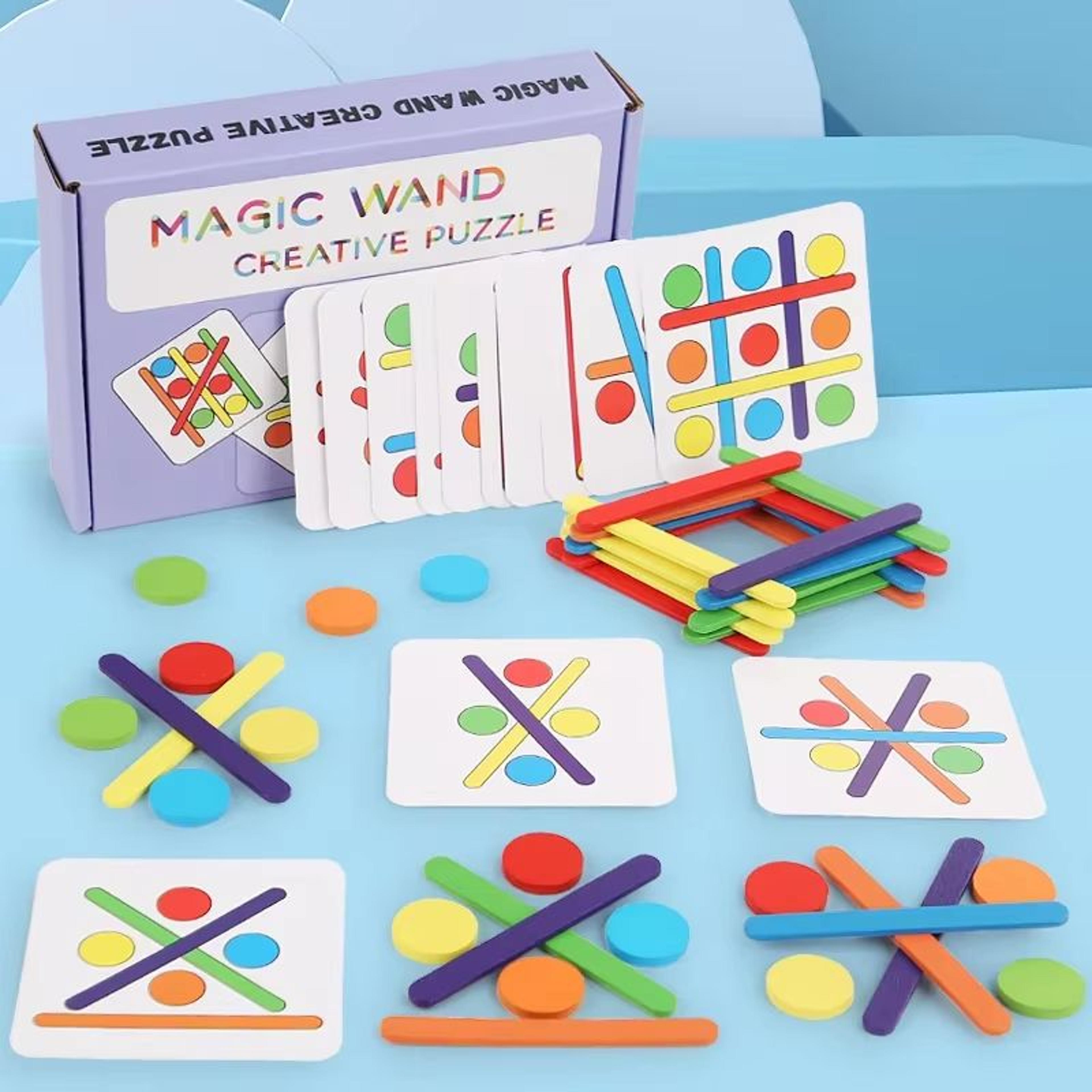 Rainbow Stick Puzzle Montessori Brain Teaser Wooden Stick Challenge Game With Pattern Cards 2