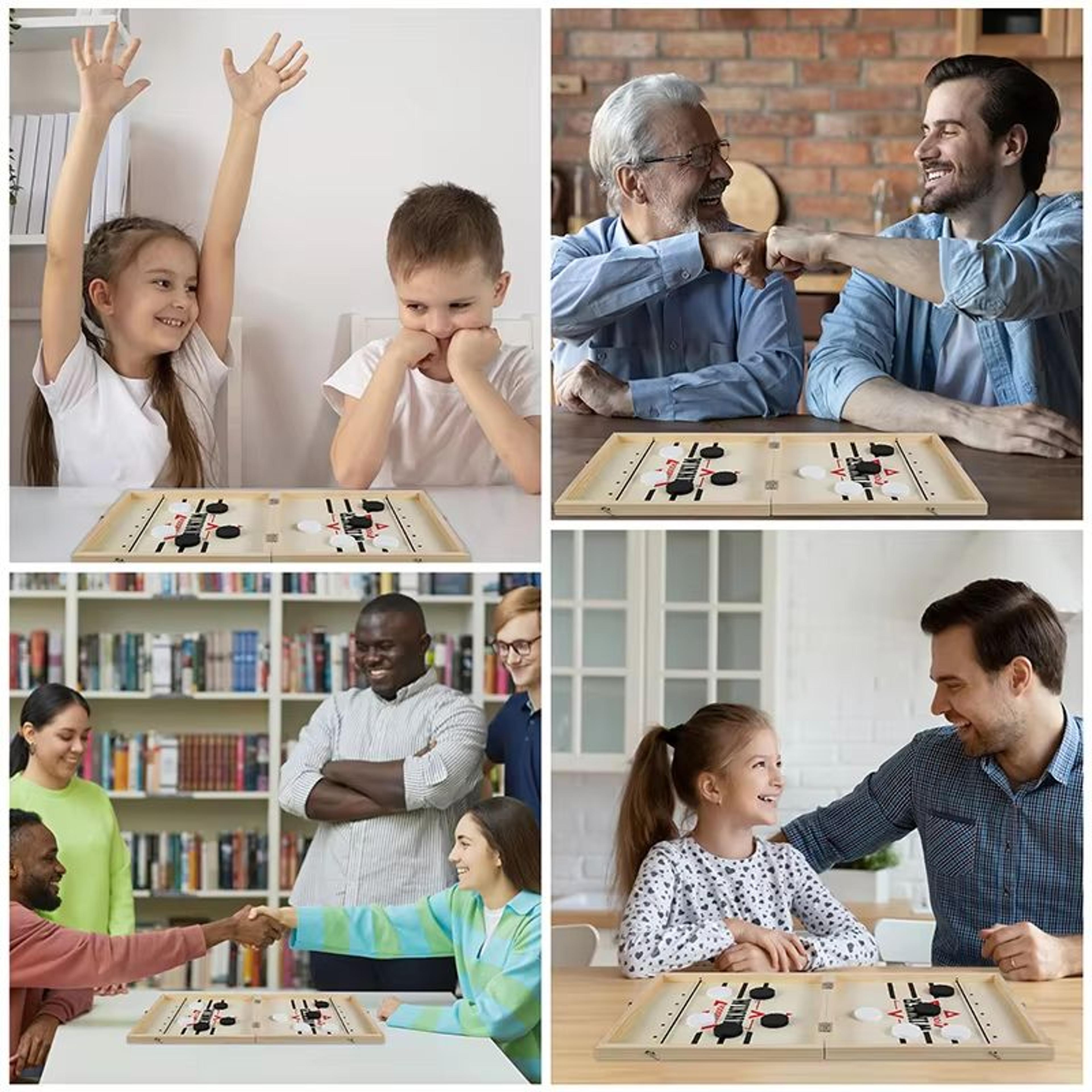 Foldable Fast Sling Puck Board Game Wooden Table Hockey Catapult Chess Set 3