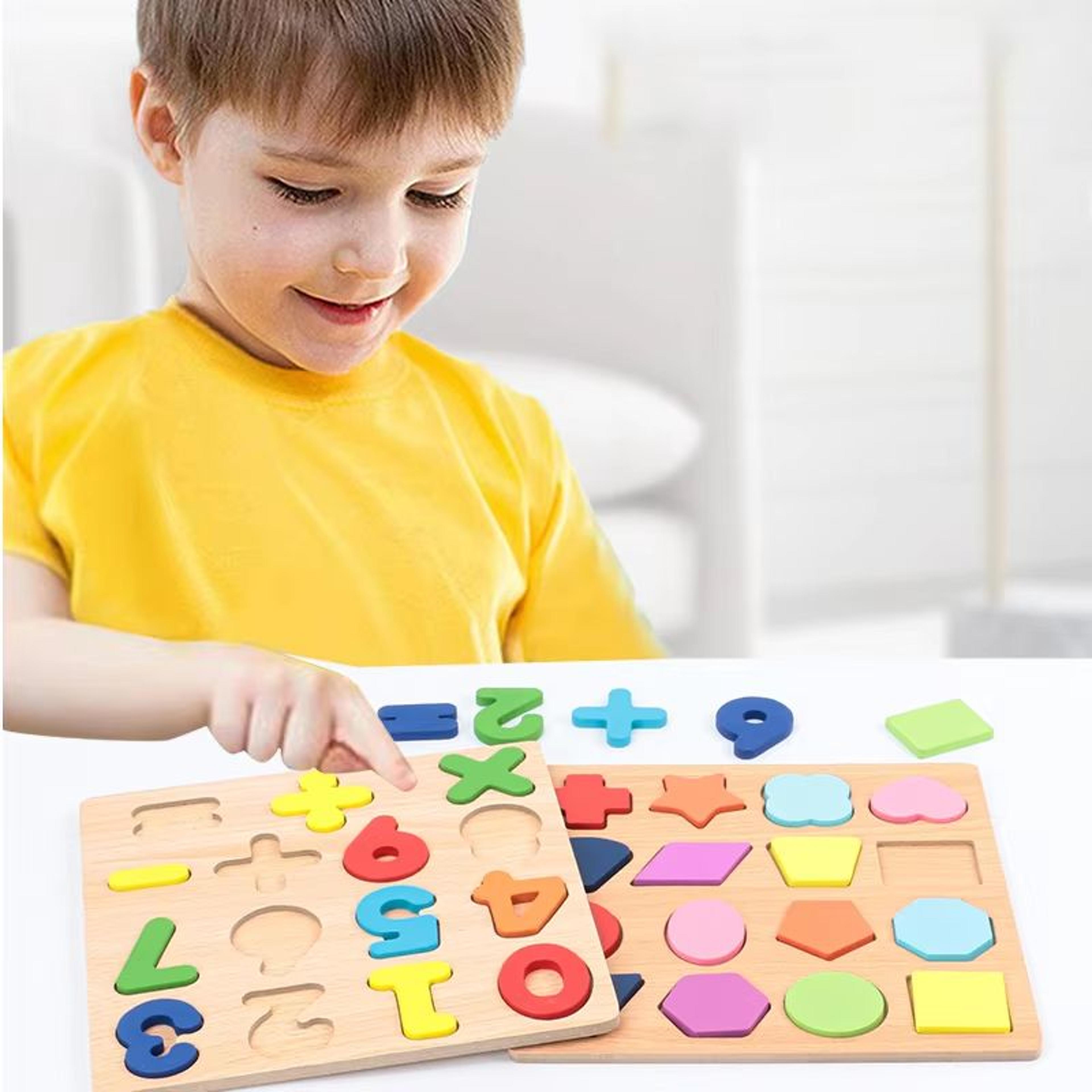 Wooden Alphabet  Numbers Learning Puzzle Board  Montessori Shapes Matching Game 7