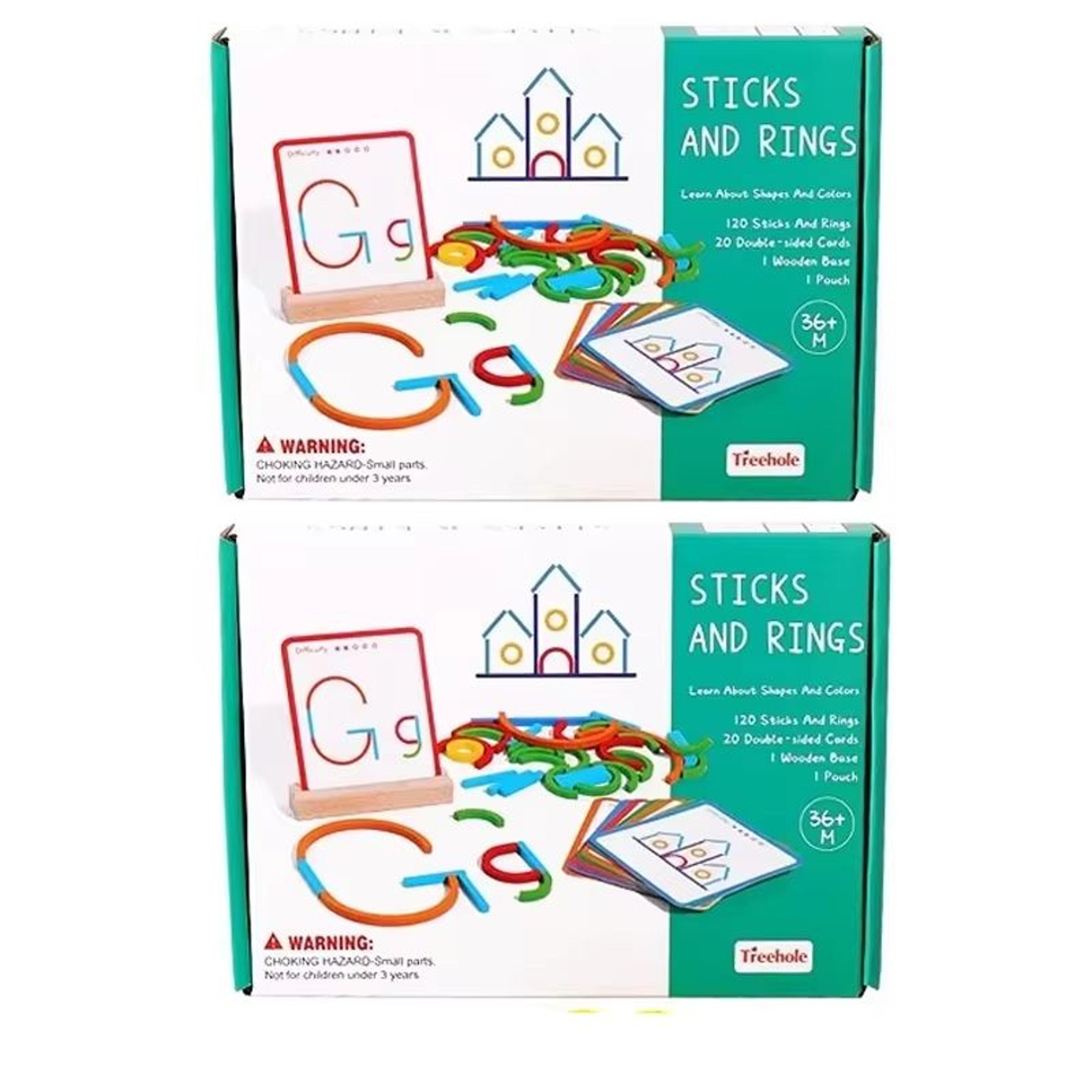 Wooden Sticks  Rings Puzzle Set Montessori DIY BrainBuilder Blocks 7