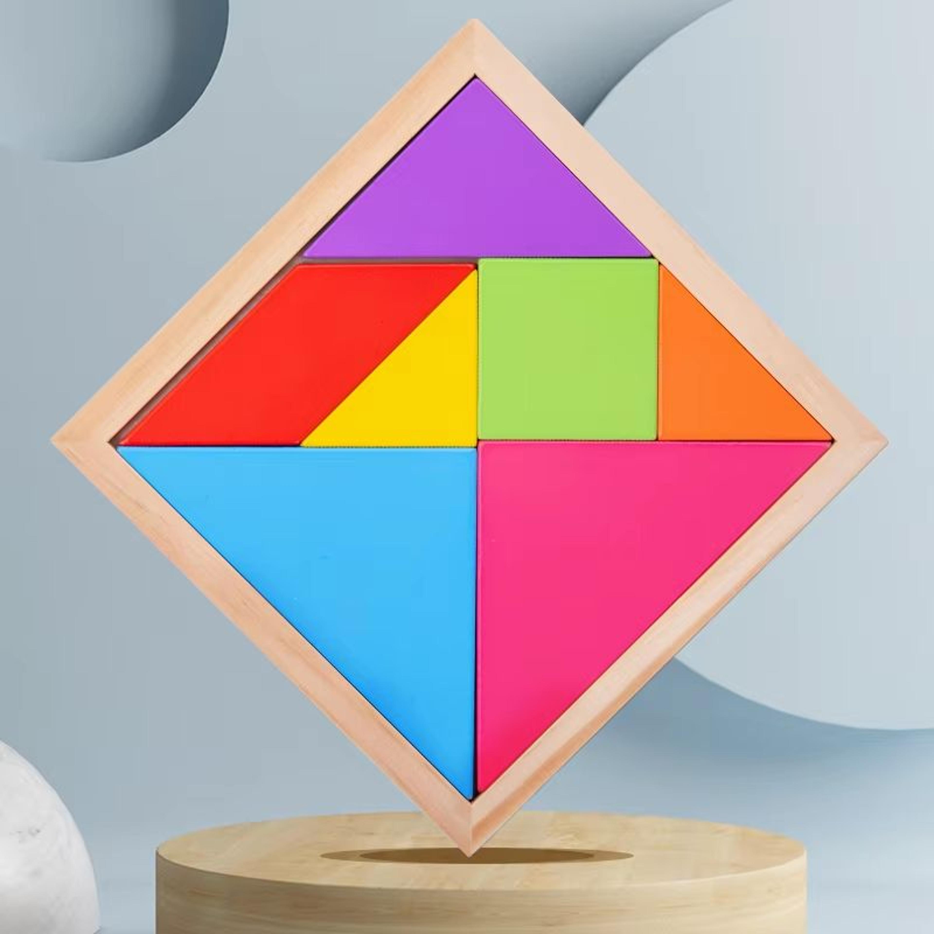 Wooden Tangram Puzzle For Kids 7Piece Color Shape Brain Teaser Set 6