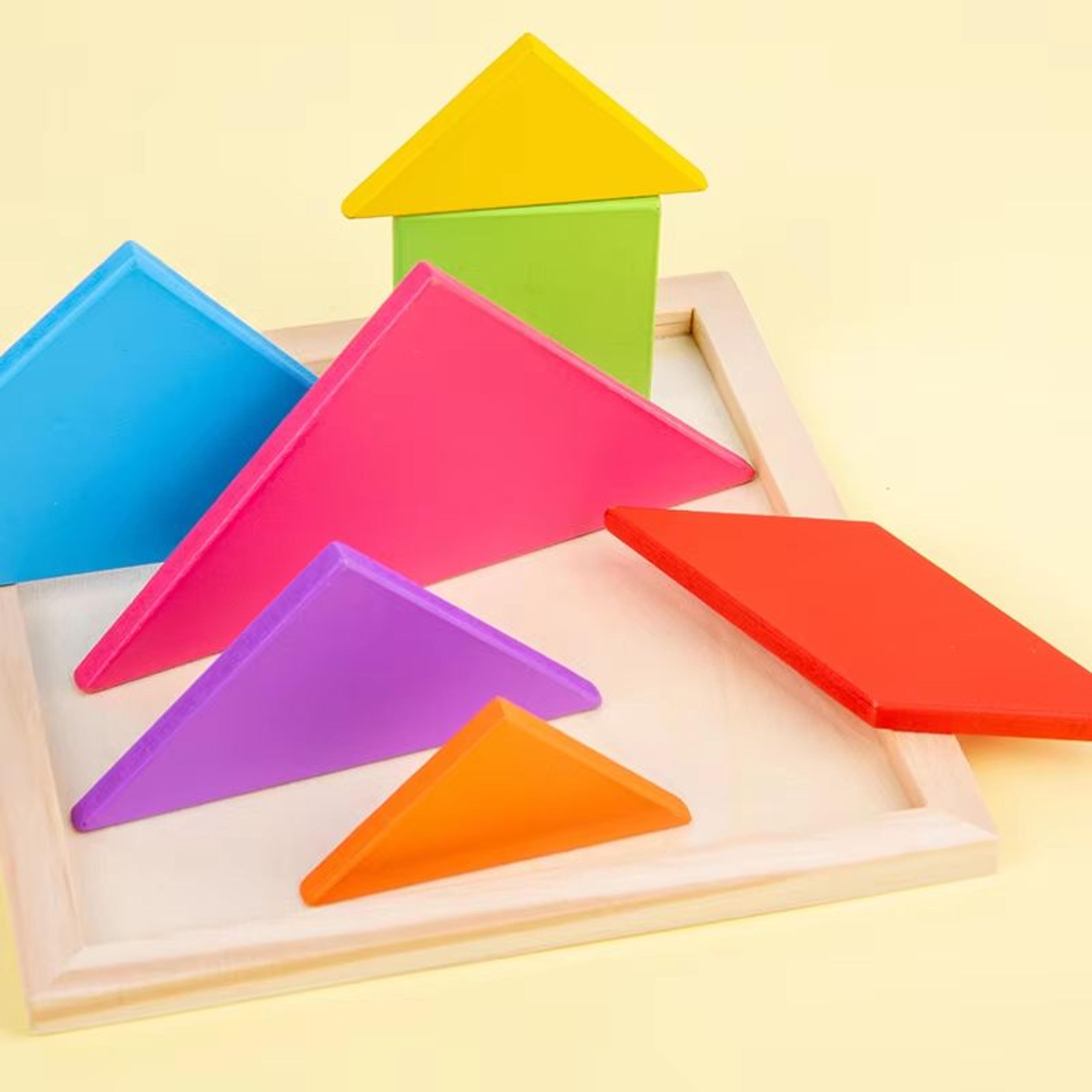 Wooden Tangram Puzzle For Kids 7Piece Color Shape Brain Teaser Set 8
