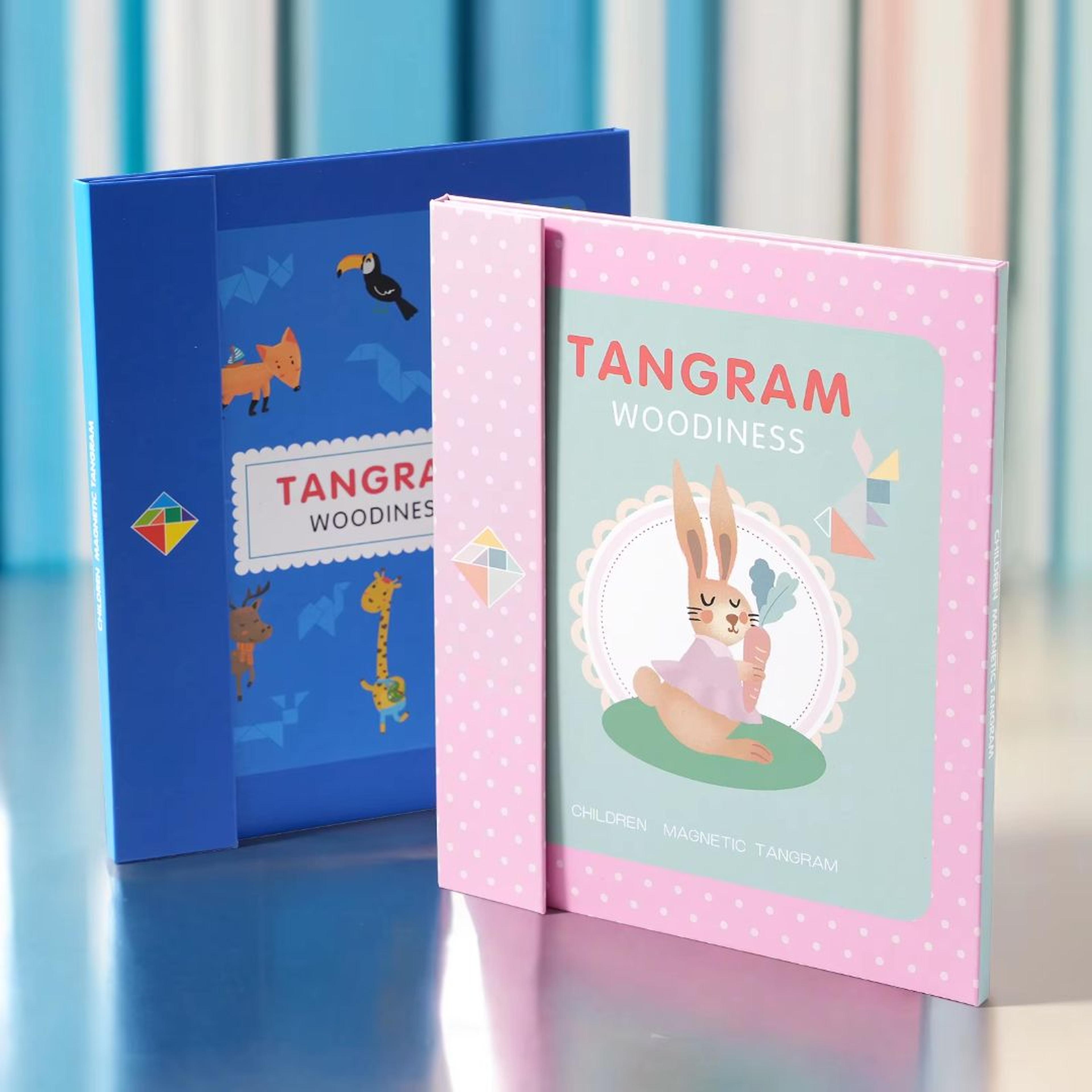 Magnetic Tangram Puzzle Book Montessori Wooden Jigsaw Geometric Shape Logic Game 0