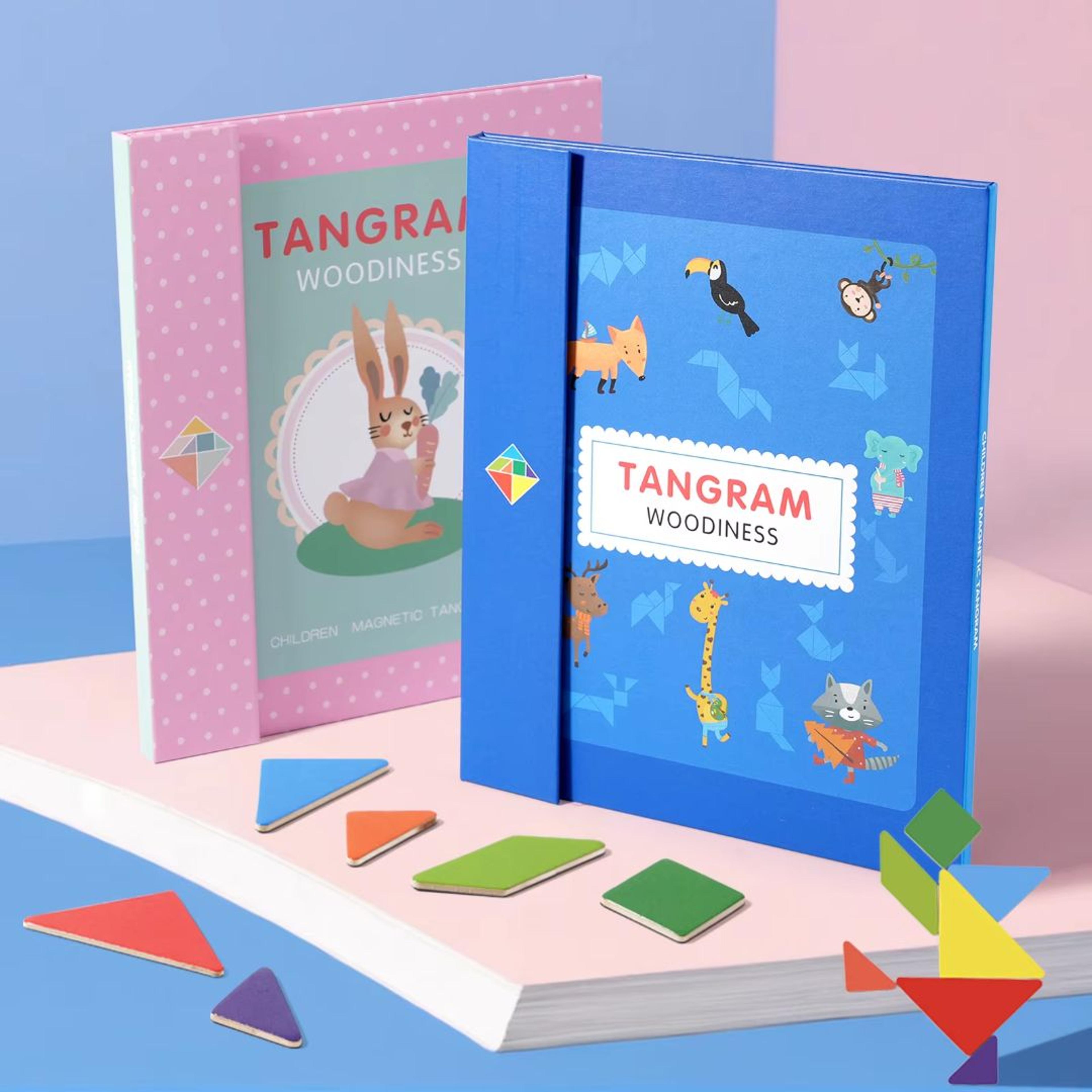 Magnetic Tangram Puzzle Book Montessori Wooden Jigsaw Geometric Shape Logic Game 2