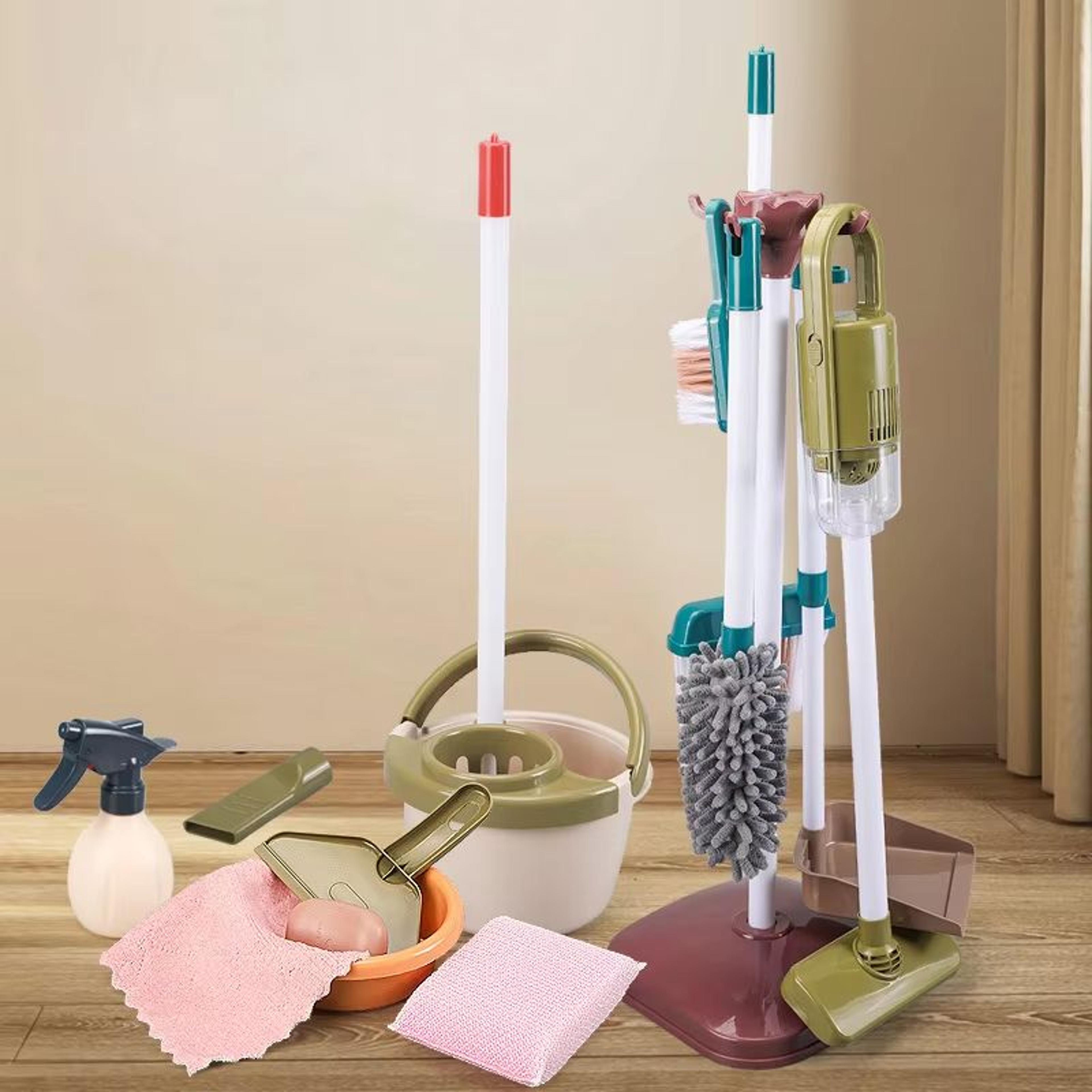 Little Helper Pretend Play Cleaning Set With Toy Vacuum Cleaner And Storage Rack 2