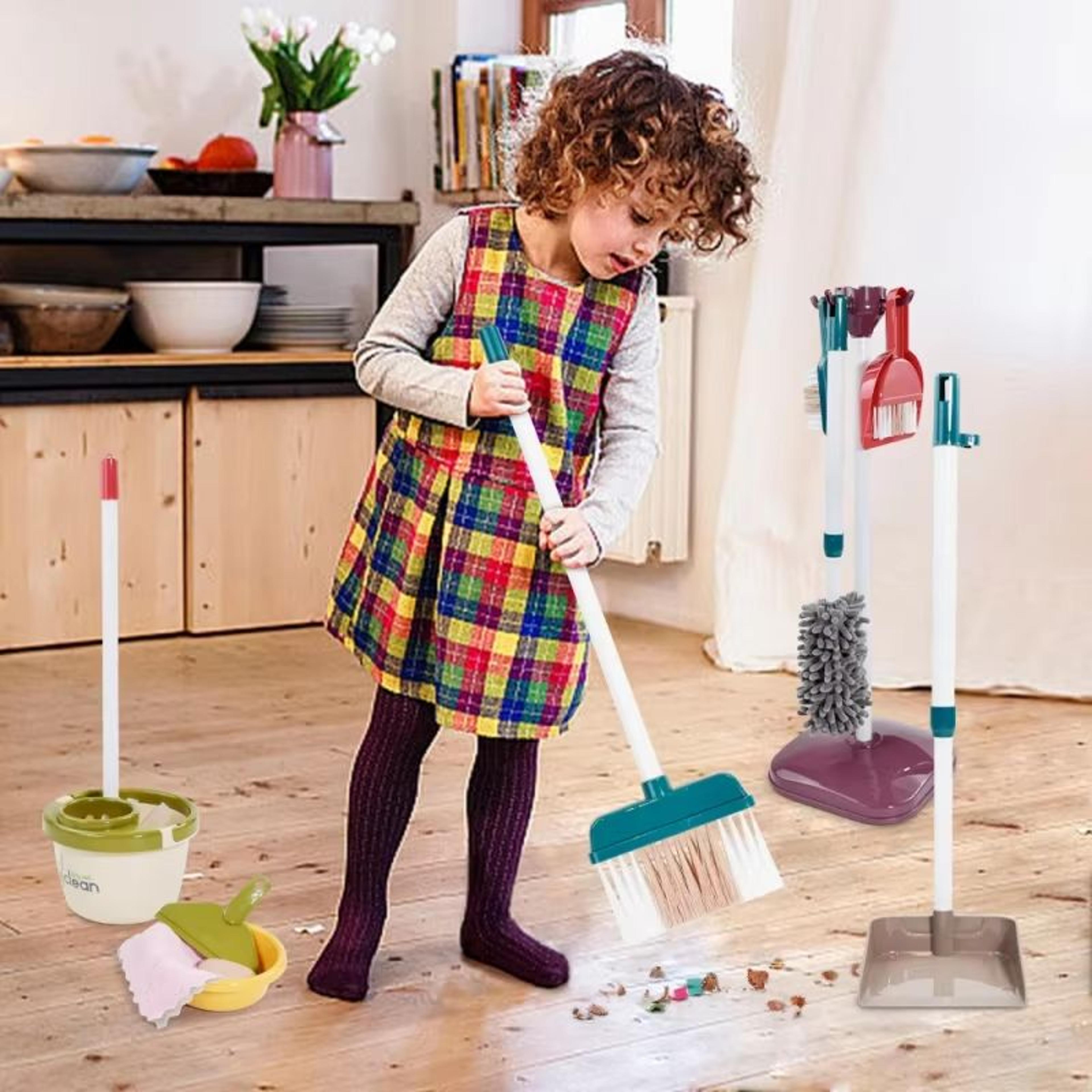 Little Helper Pretend Play Cleaning Set With Toy Vacuum Cleaner And Storage Rack 4