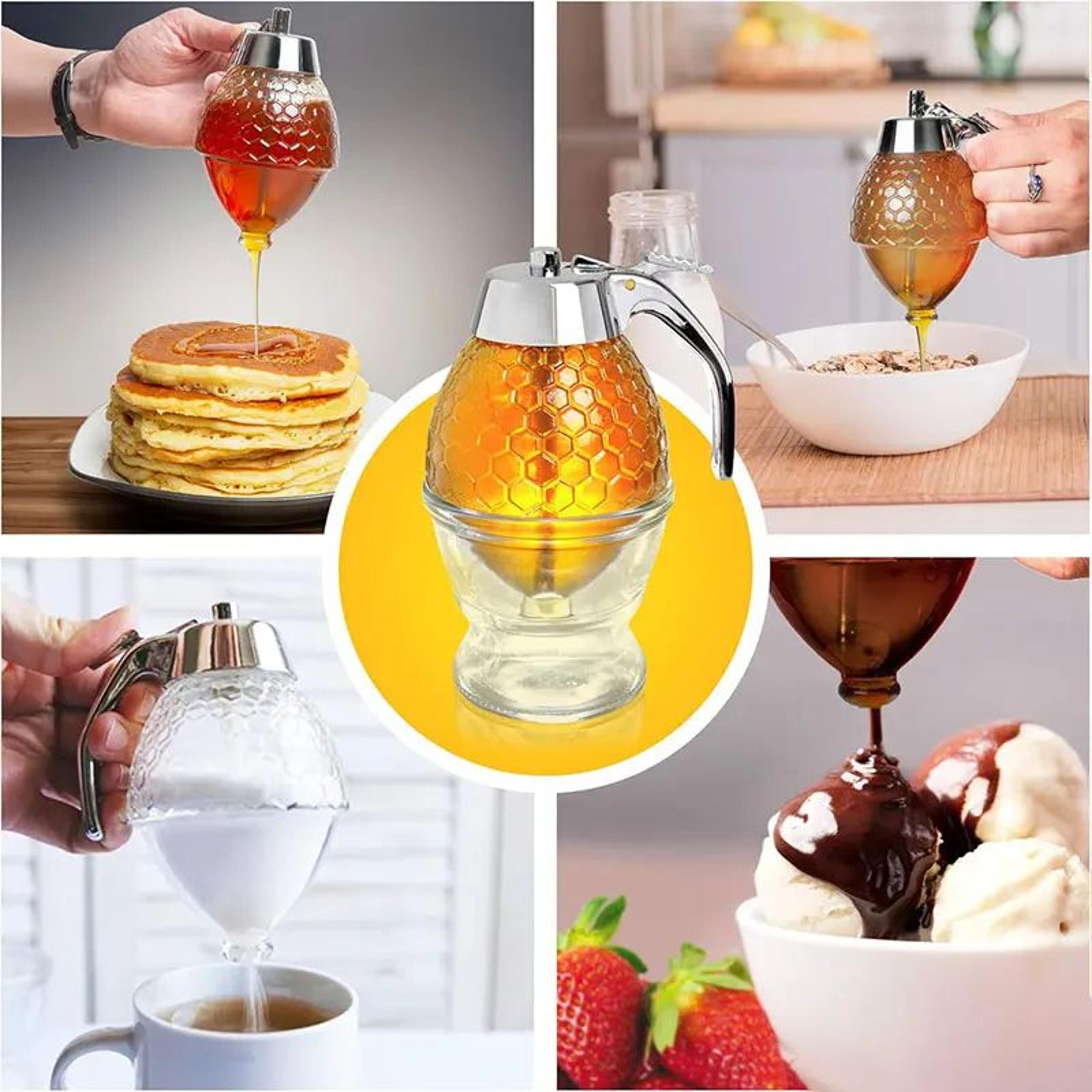 NoDrip Honey Dispenser With Stand  Clear Acrylic Honey Pourer Jar For Syrup  Juice 3
