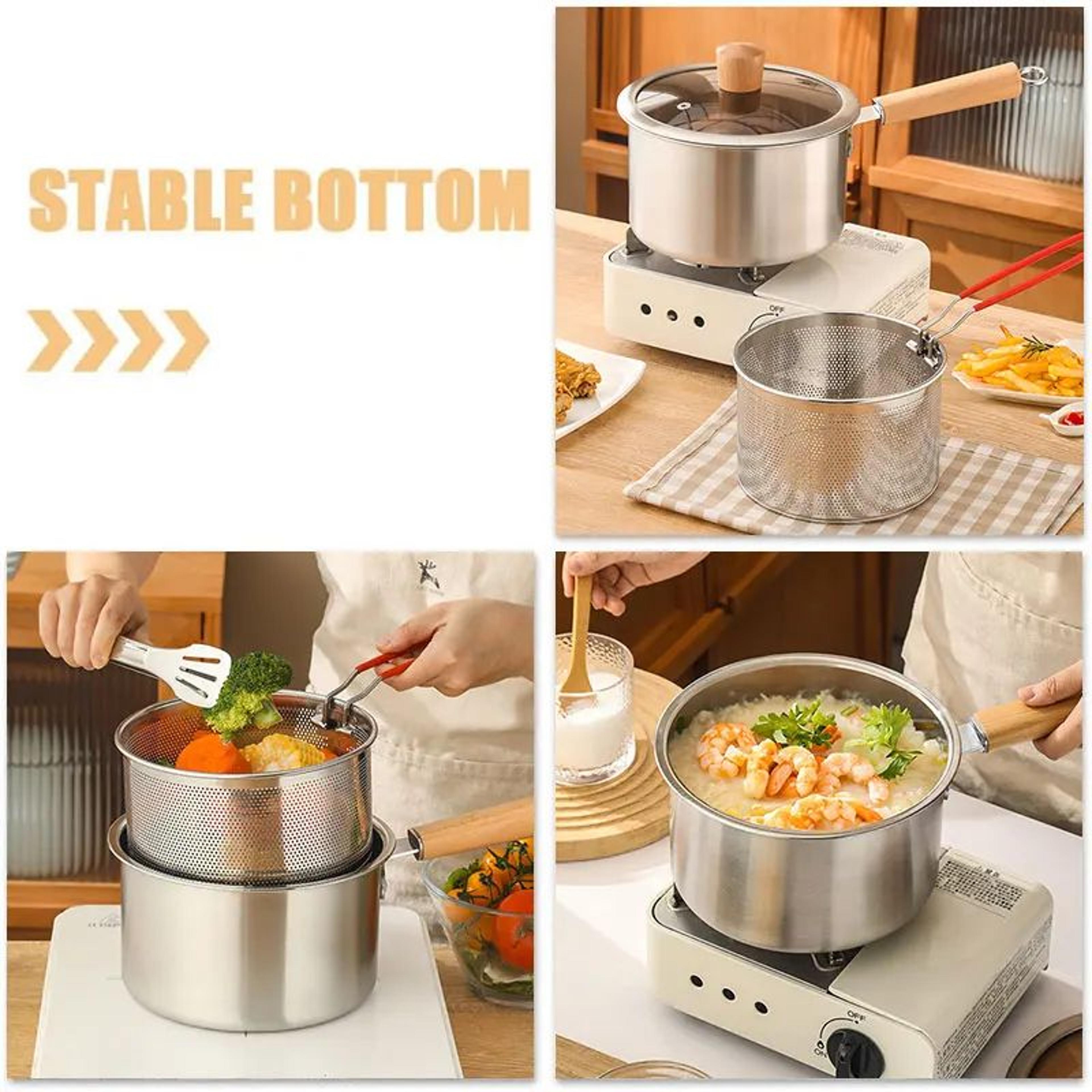 20cm Stainless Steel Deep Fryer Pot With Basket  InductionSafe Mini Frying  Soup Pot 1