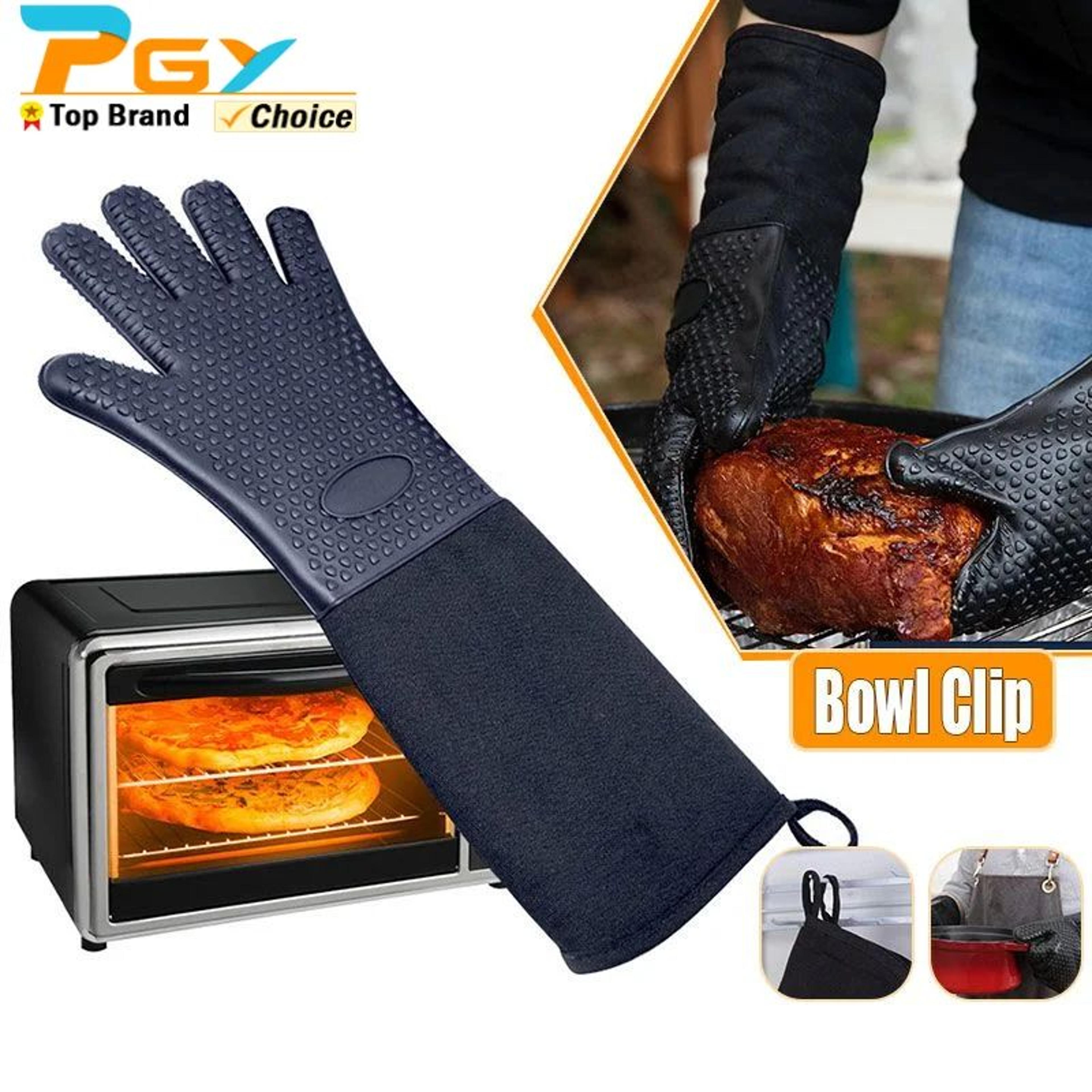 ExtraLong Silicone Oven Mitts  HeatResistant Grill  Baking Gloves With Quilted Liner 0