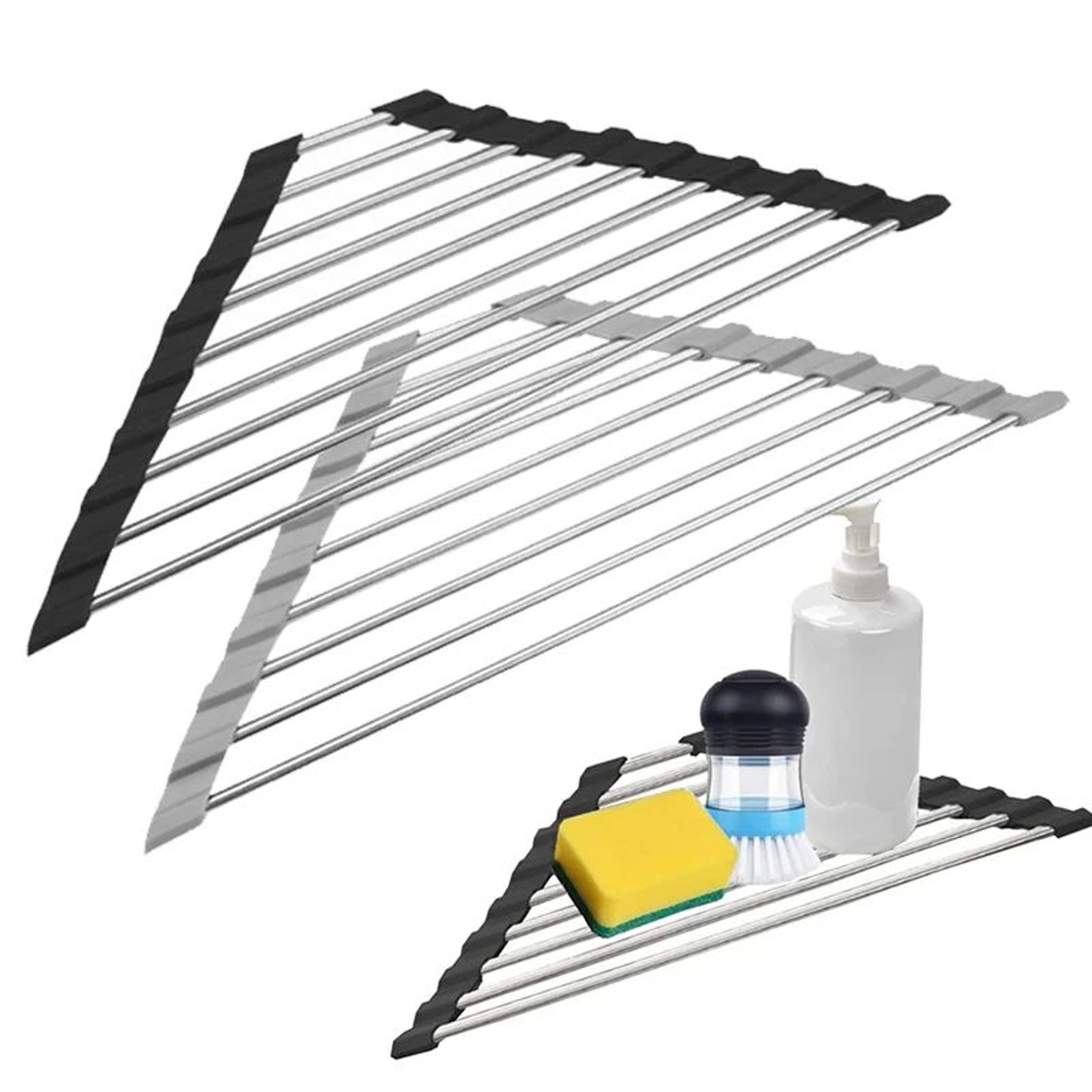 Triangle RollUp Dish Drying Rack For Sink Corner  Foldable Stainless Steel Kitchen Drainer 0
