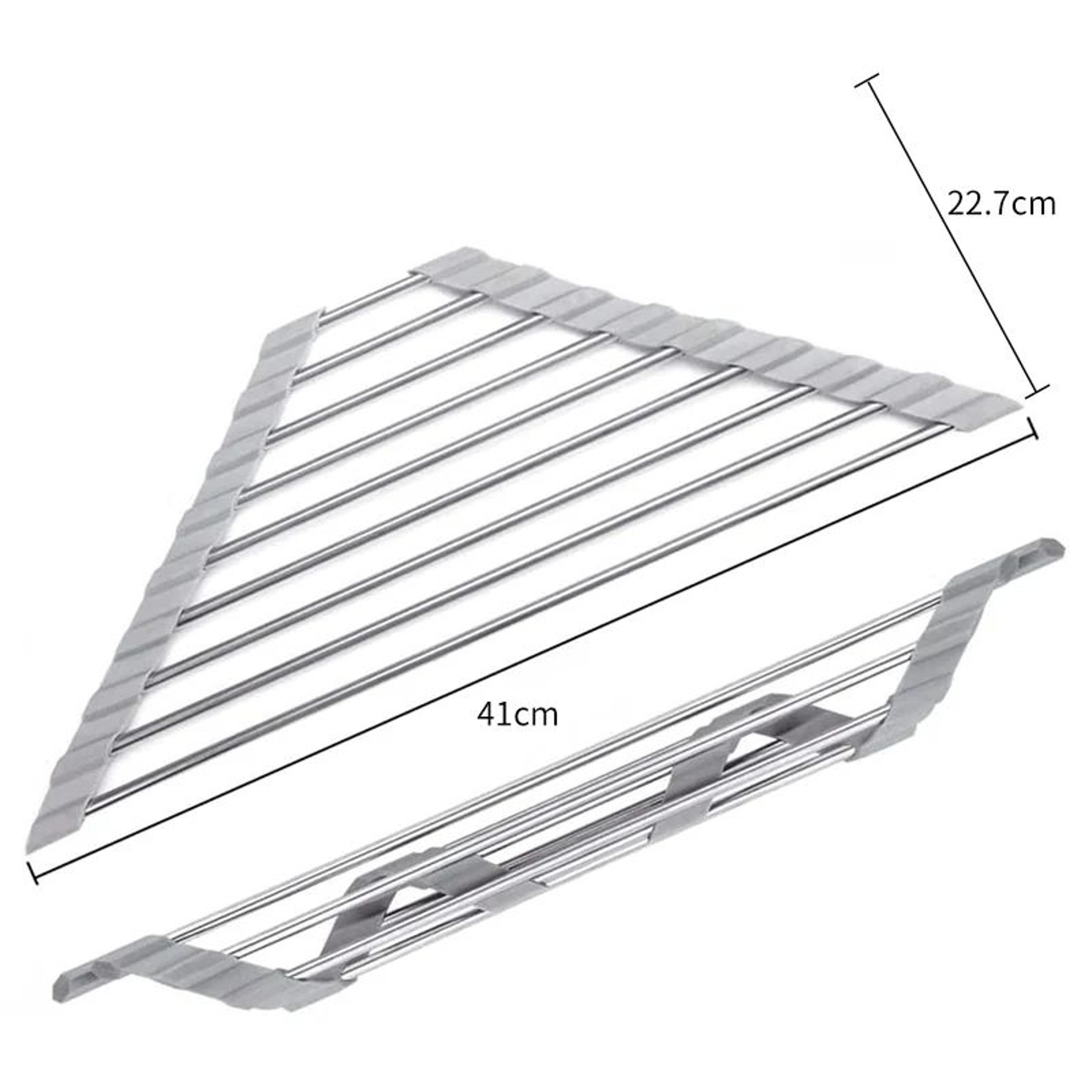 Triangle RollUp Dish Drying Rack For Sink Corner  Foldable Stainless Steel Kitchen Drainer 3
