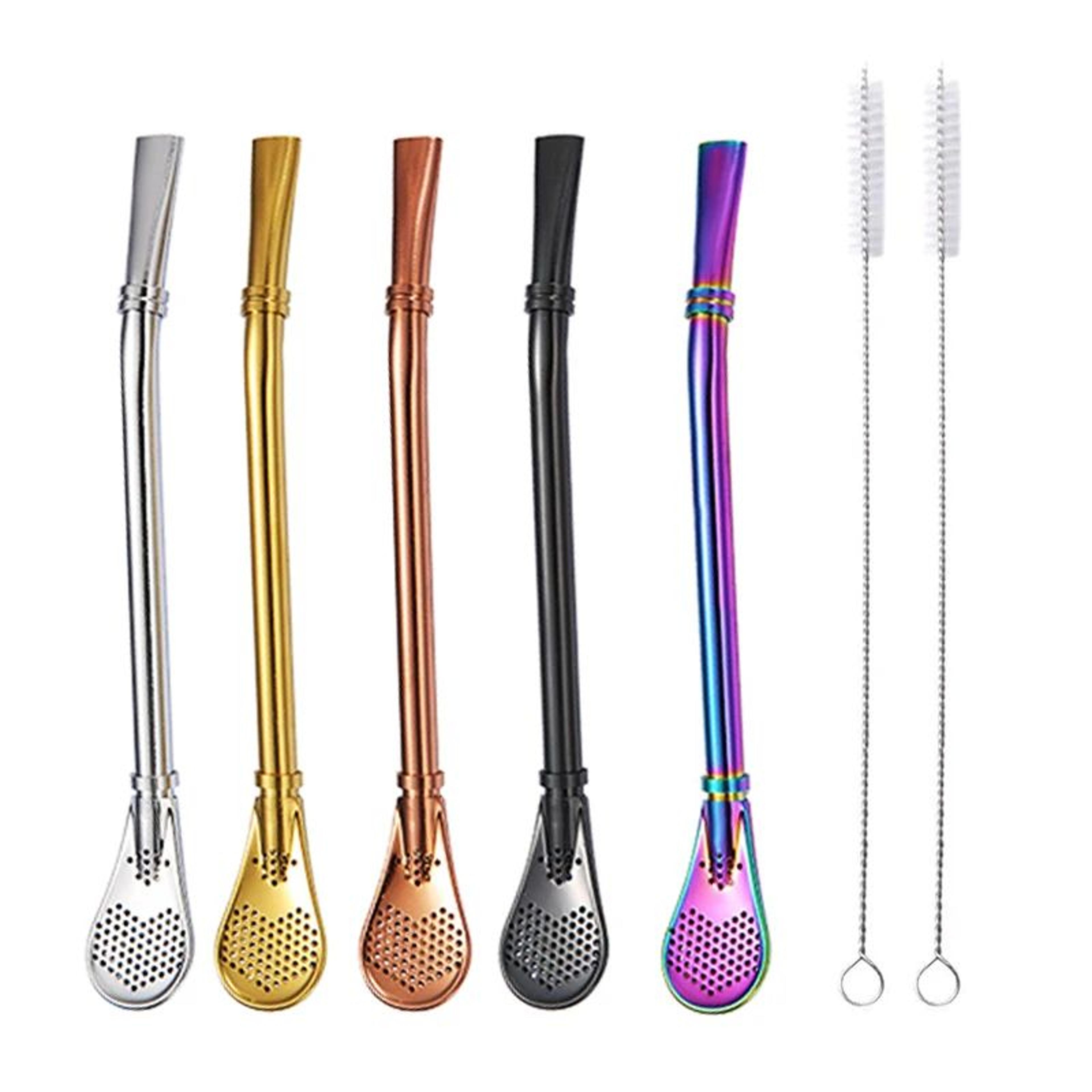 Stainless Steel Yerba Mate Bombilla Set  Tea Infuser Straw With Cleaning Brush 2 Pcs 0