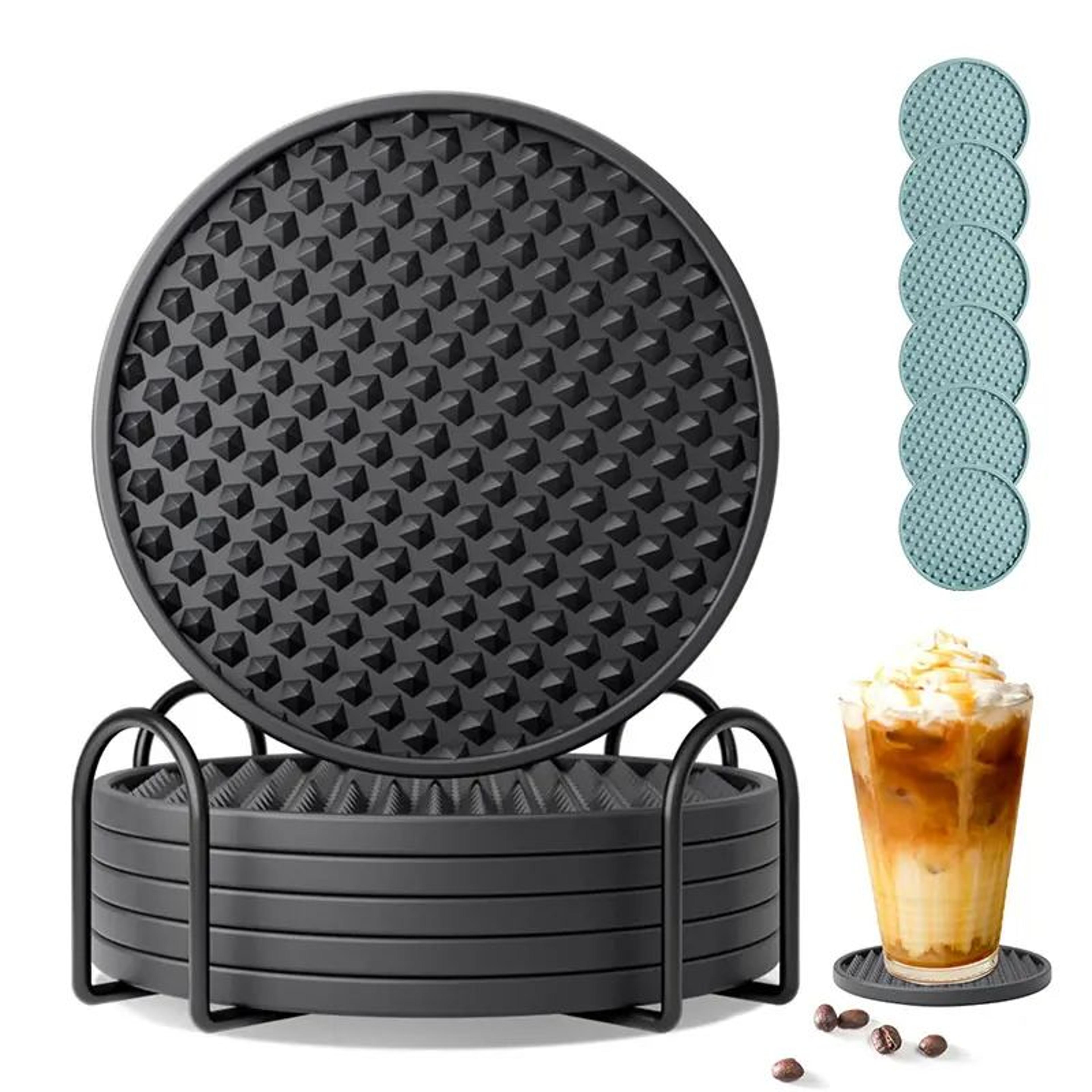 Silicone Drink Coasters Set Of 6 With Holder  NonSlip Table Protection Coasters 0