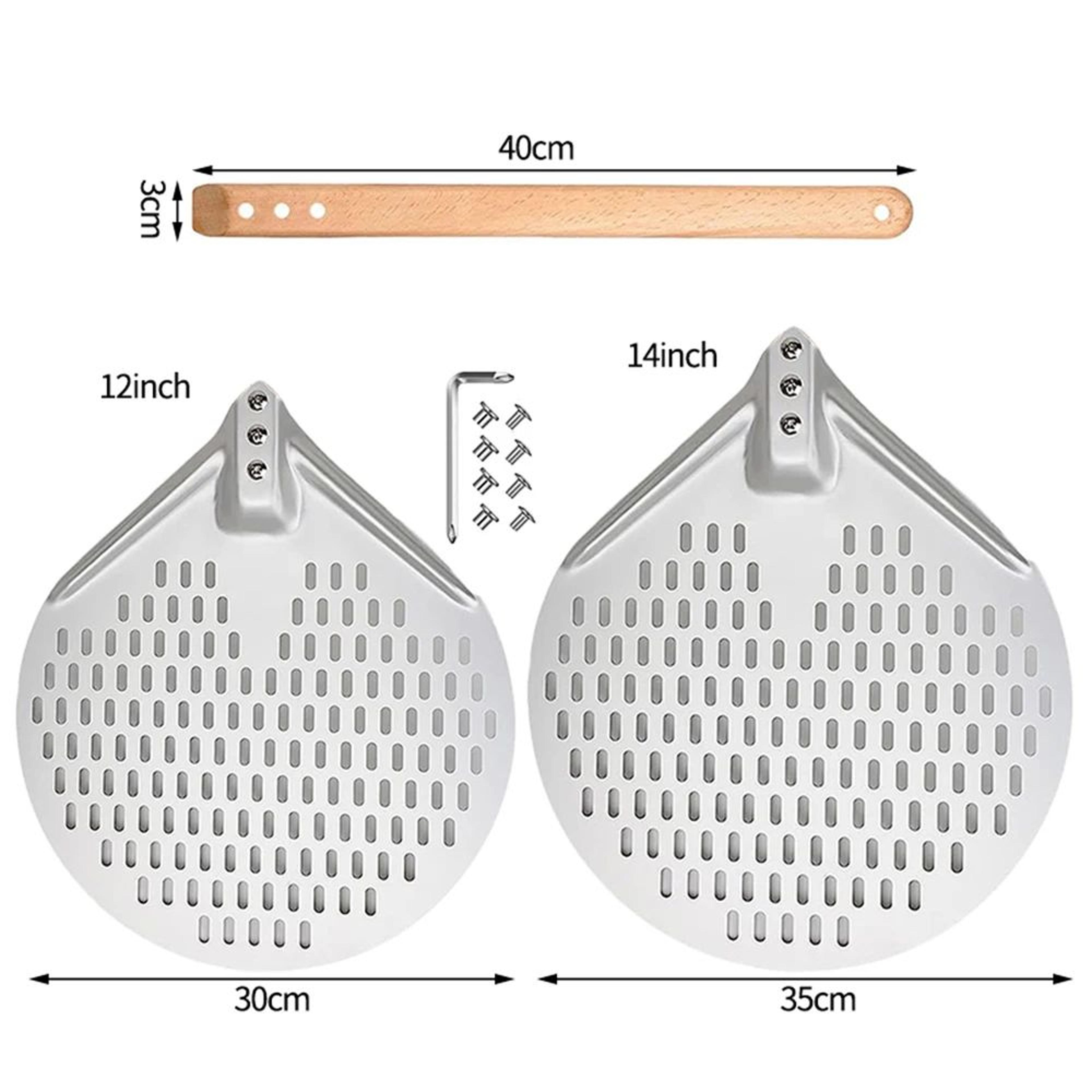 HardAnodized Aluminum Pizza Turning Peel  Perforated Pizza Paddle With Wood Handle 1214 Inch 1