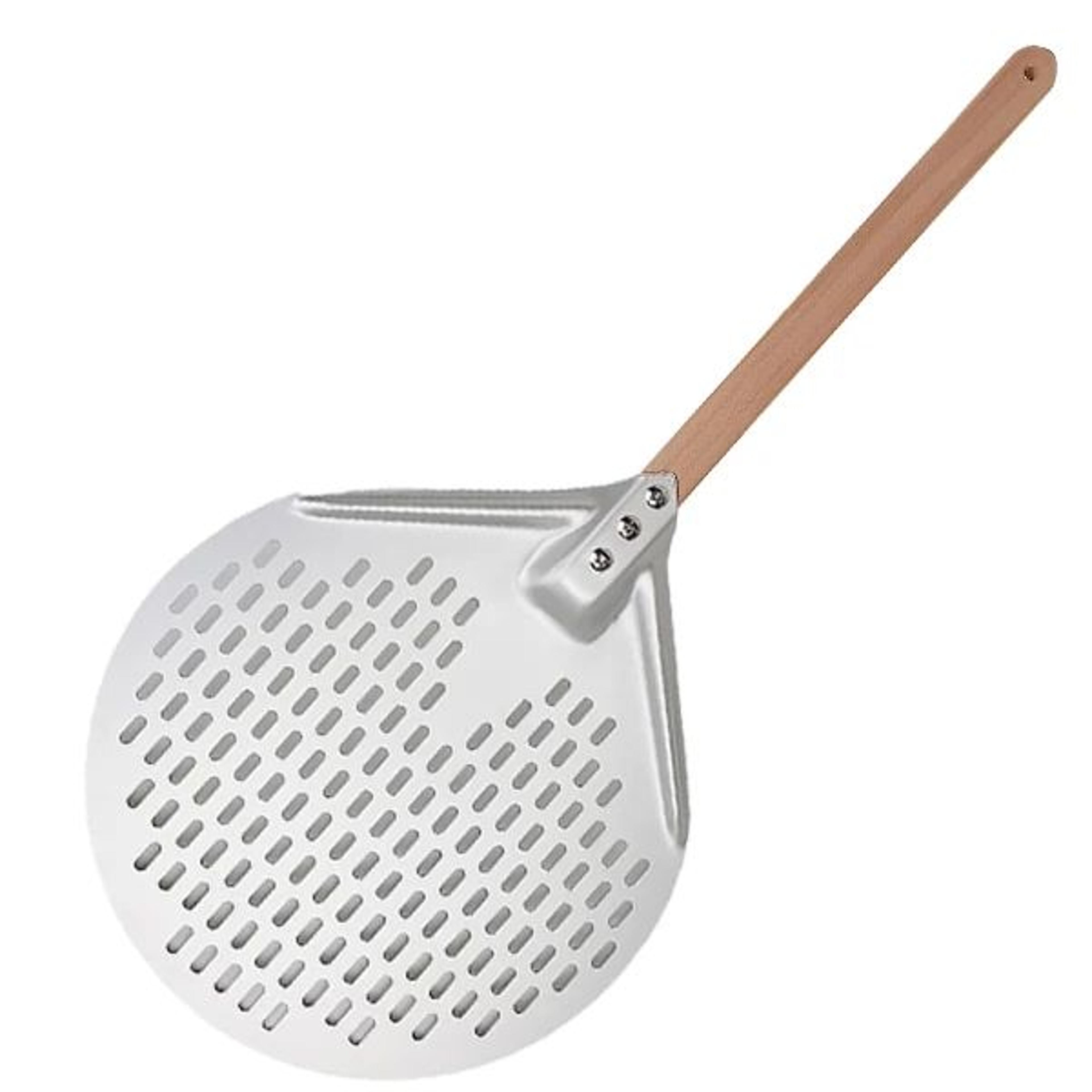 HardAnodized Aluminum Pizza Turning Peel  Perforated Pizza Paddle With Wood Handle 1214 Inch 6