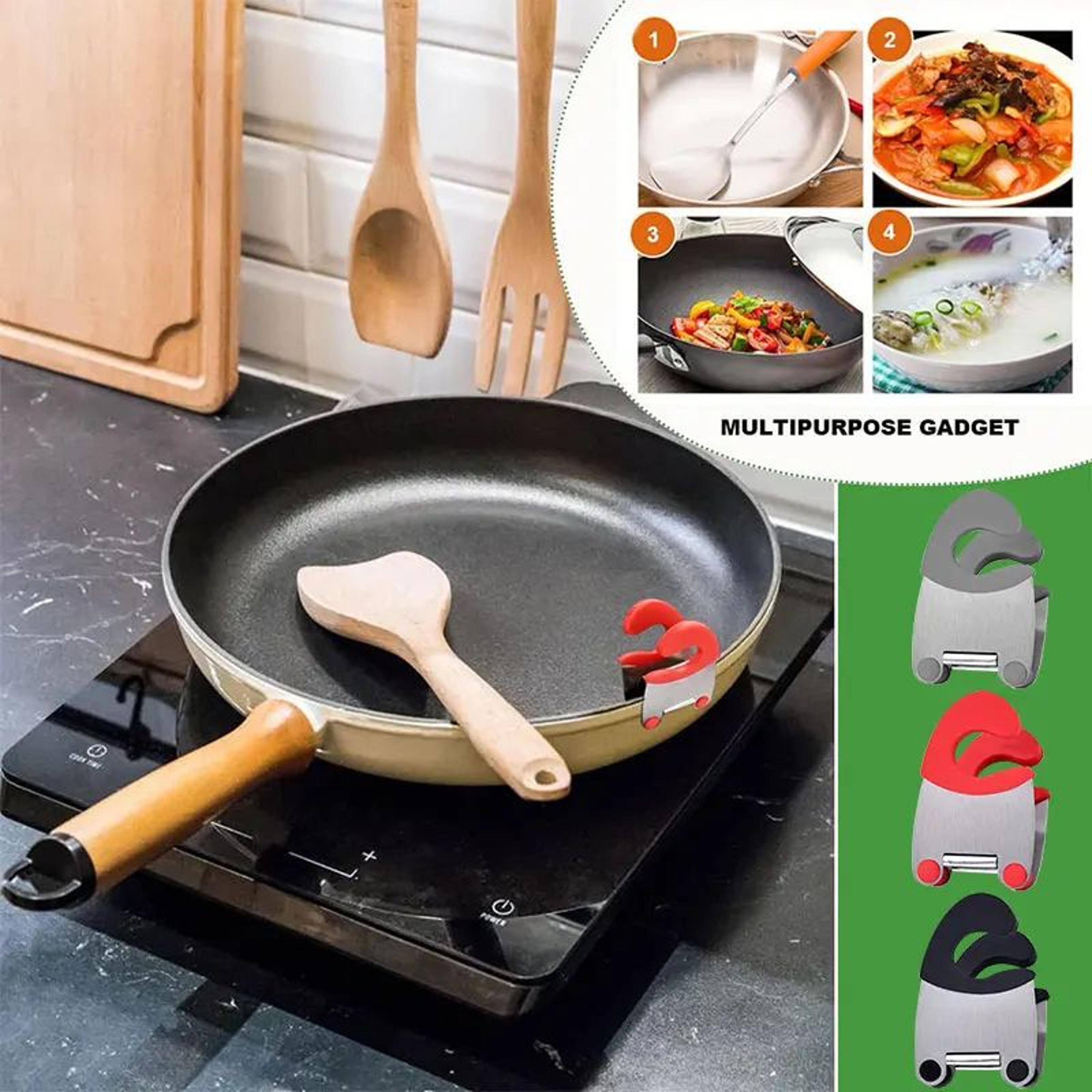 Stainless Steel Pot Clip Holder With Silicone Grip  HeatResistant Spoon Rest Clamp 1