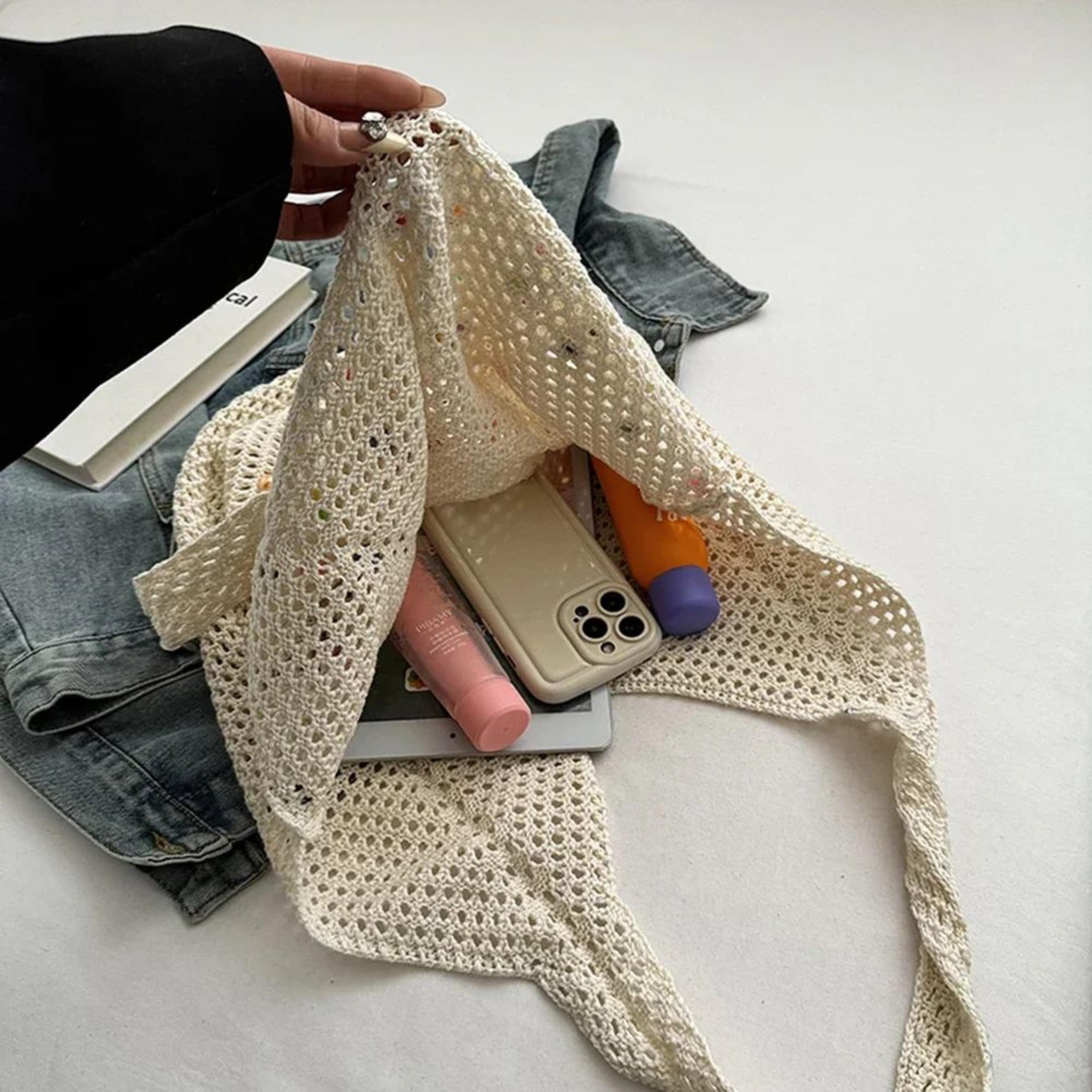 Boho Crochet Tote Bag  Large Capacity Knitted Handbag With Colorful Beads For Women 4