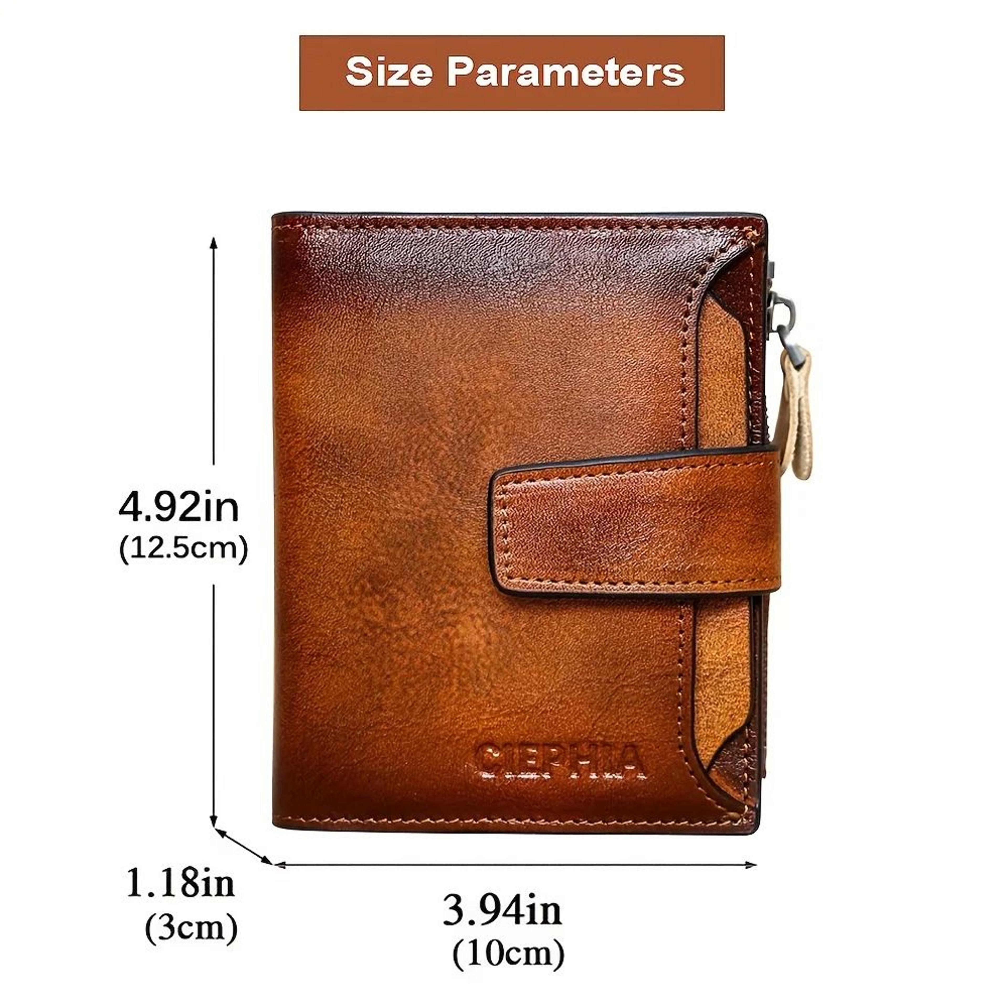 Men Vintage Leather Wallet  Large Capacity Billfold With Zipper Coin Pocket  ID Window 3
