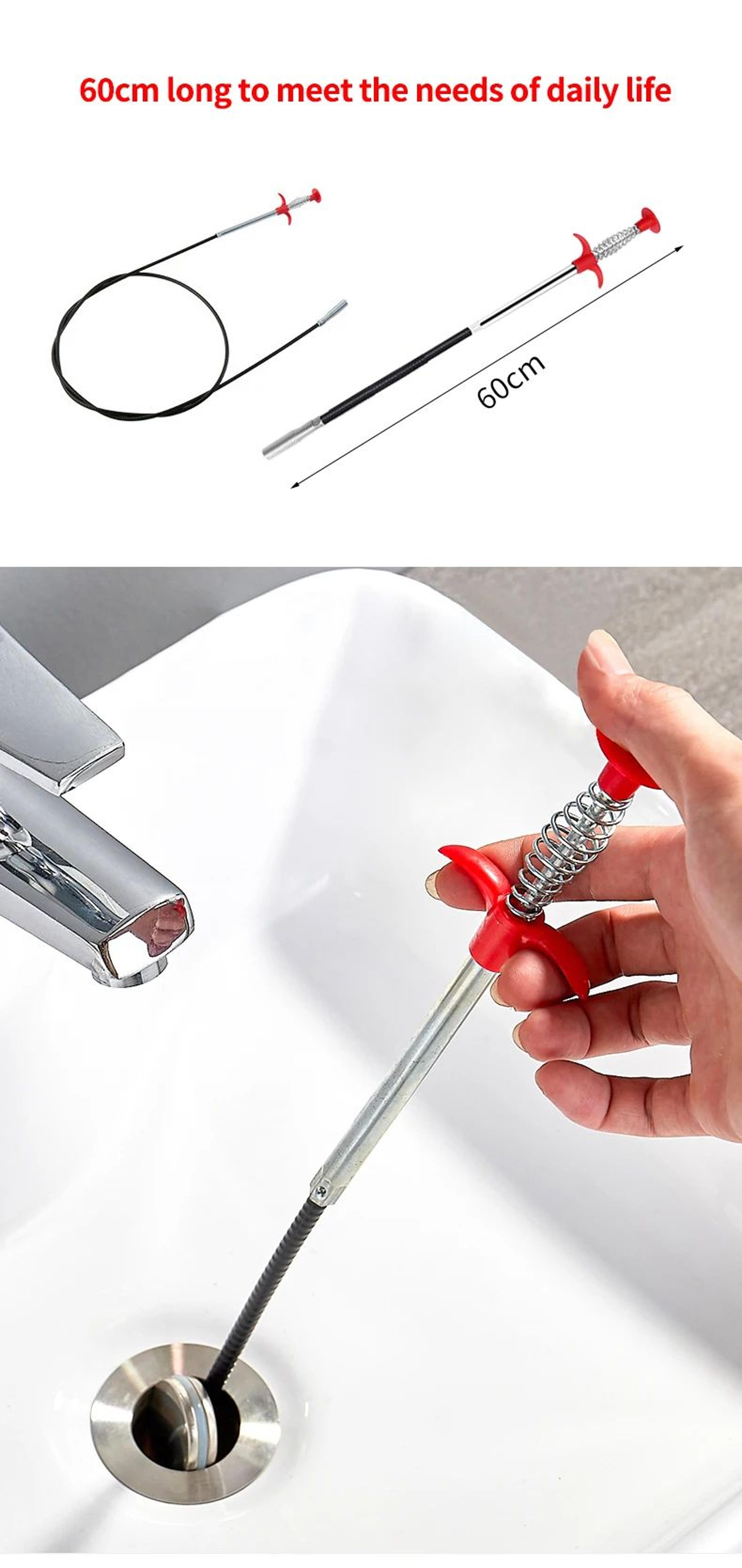 60cm Flexible Drain Snake Tool  HeavyDuty Drain Snake For Fast Clog Removal In Sinks  Pipes 0