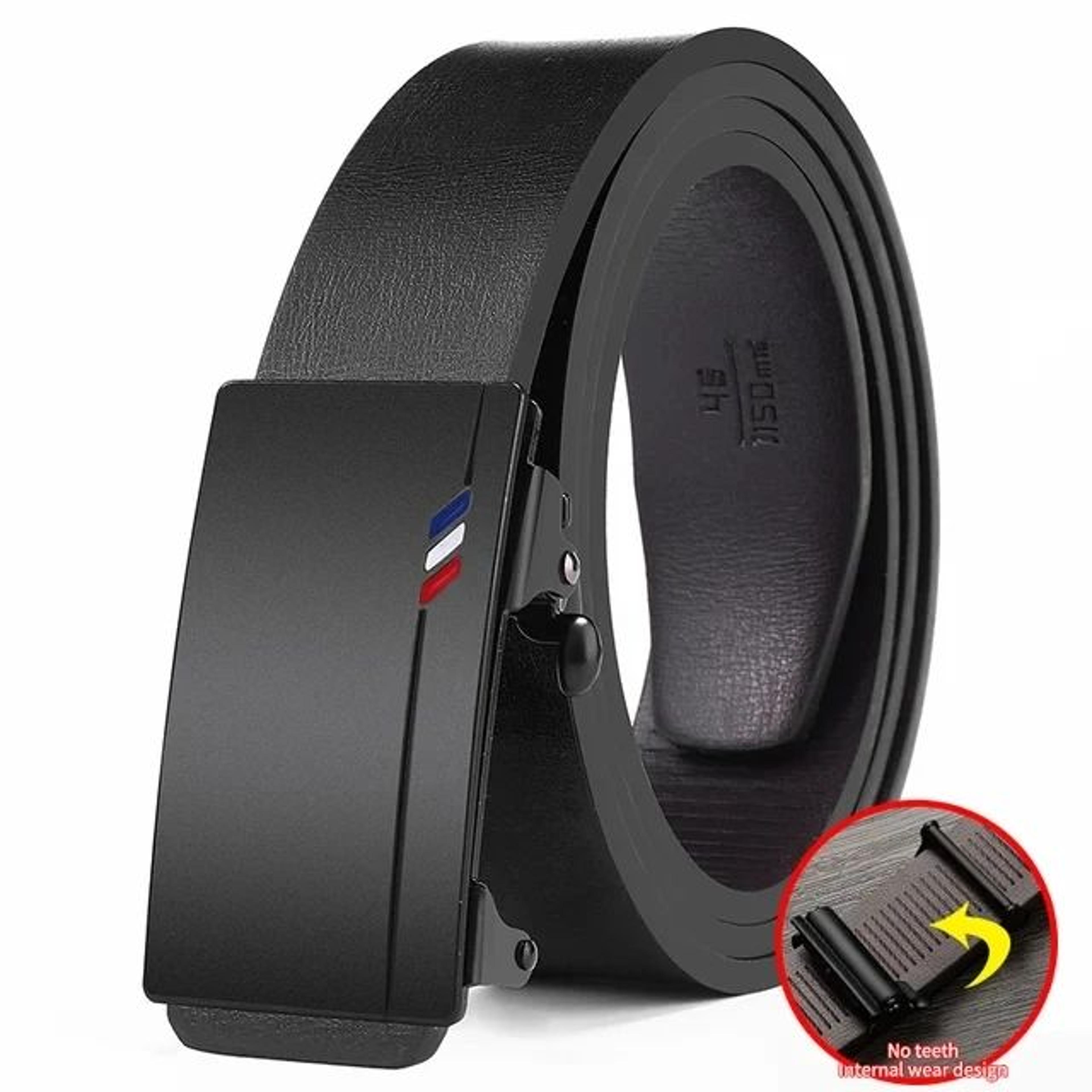 Men Automatic Buckle Leather Belt  Luxury Genuine Leather Belt With Ratchet Closure For Business  C 1