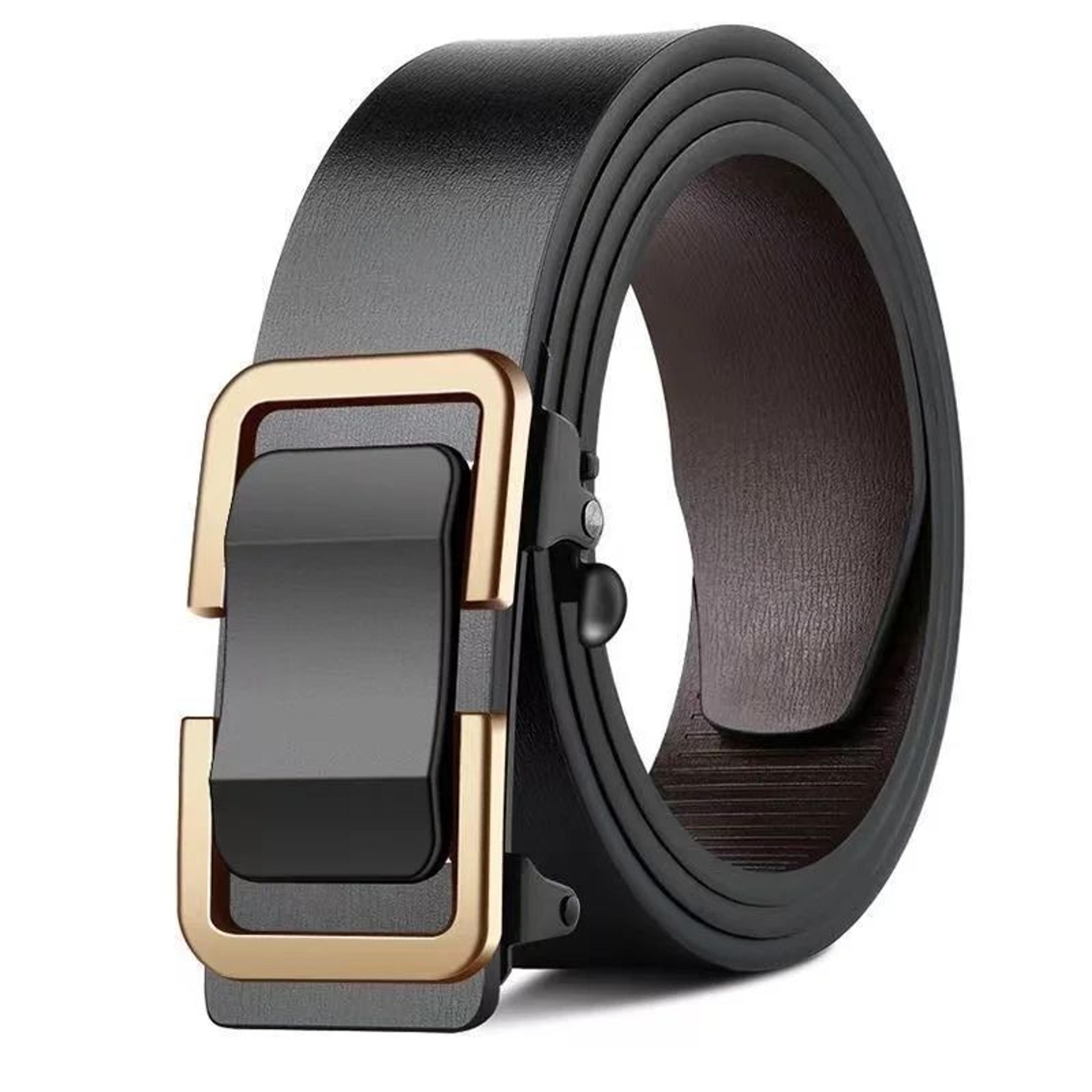 Men Automatic Buckle Leather Belt  Luxury Genuine Leather Belt With Ratchet Closure For Business  C 9