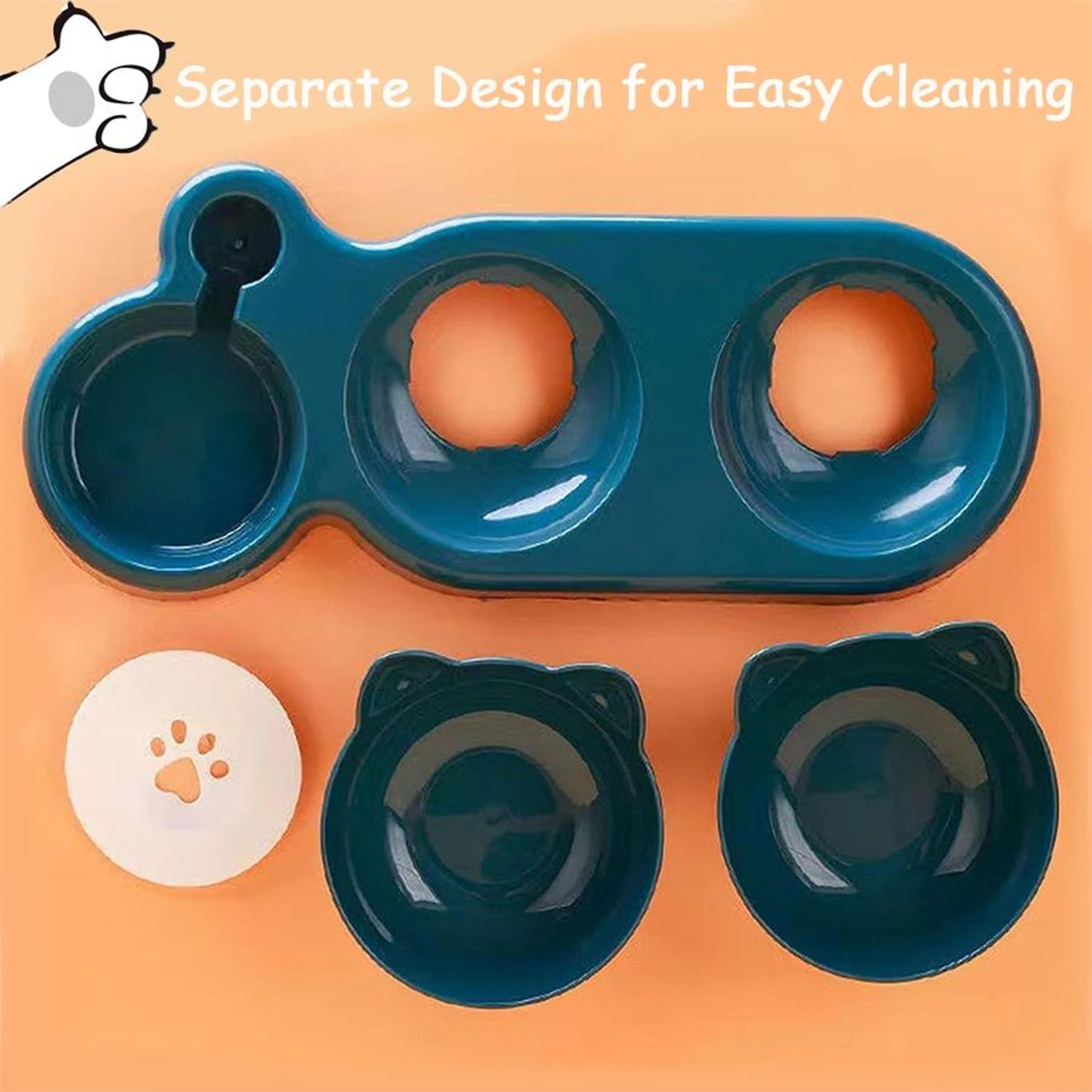 Triple Cat Bowls Feeder With Automatic Water Bottle  Tilted  Rotatable Pet Feeding Station 3
