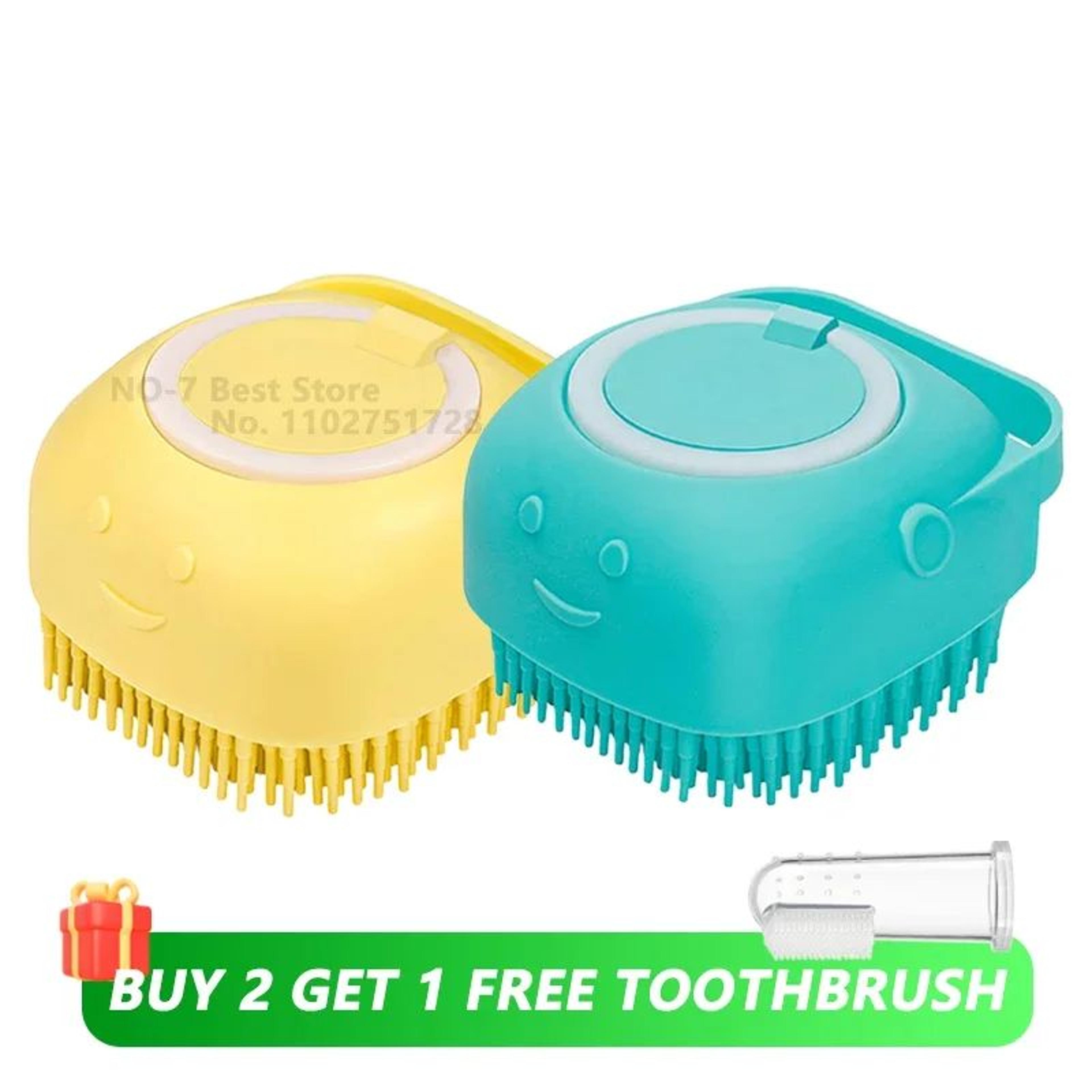 Silicone Dog Bathing Brush With Shampoo Dispenser  Soft Pet Massage Grooming Tool 14