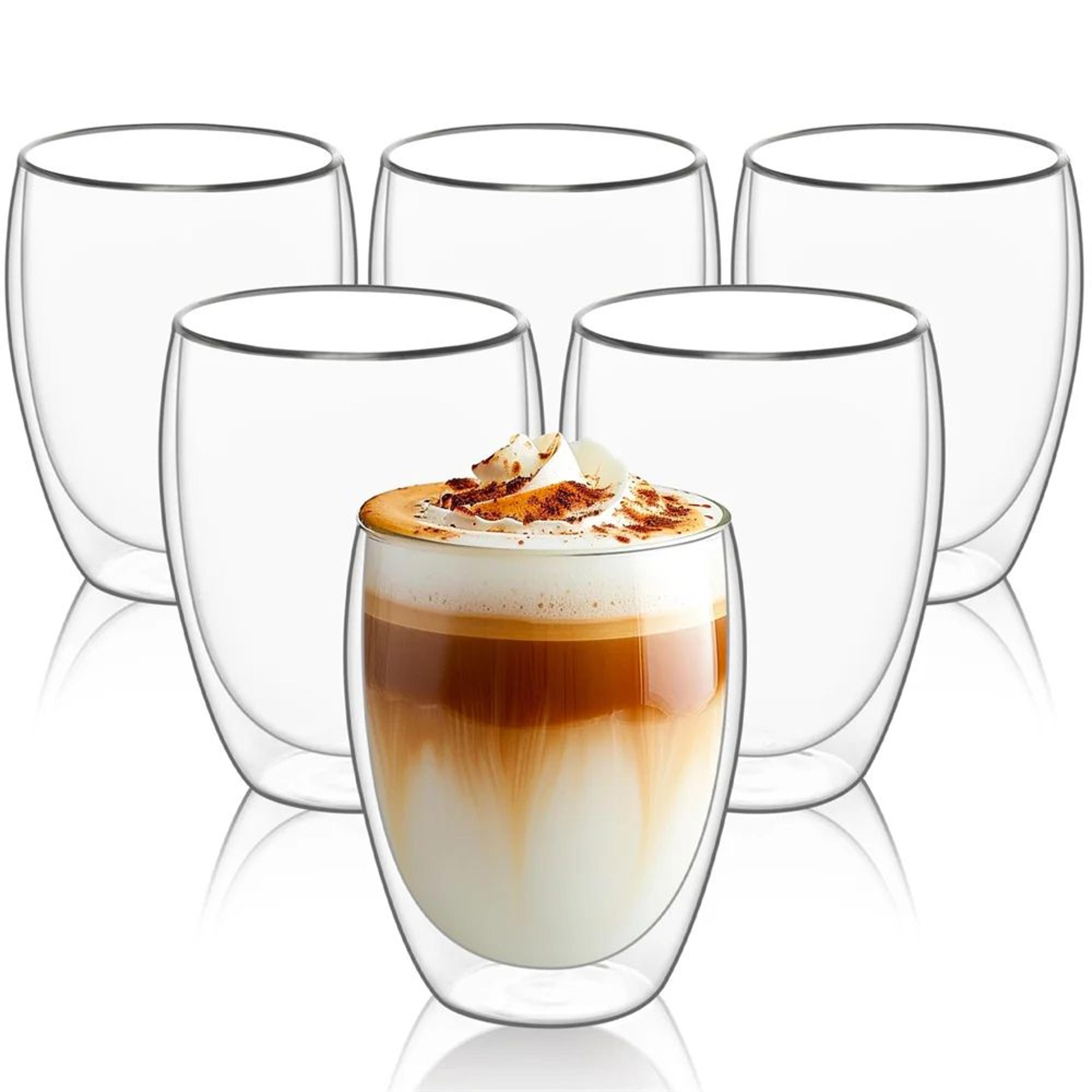 double-wall insulated glass espresso cups set of 6 - thermal coffee mugs for latte, tea & more