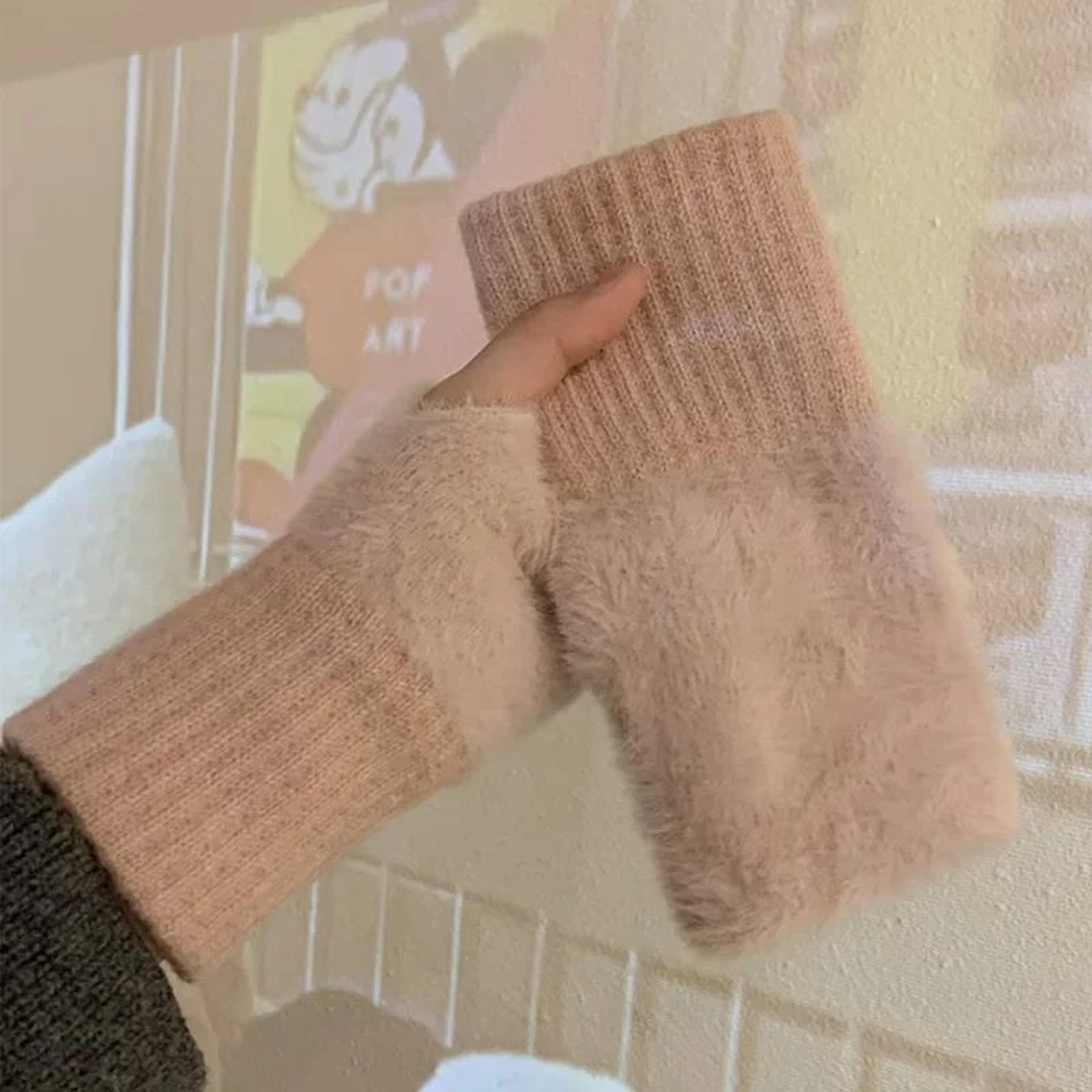 Women Winter Fingerless Gloves  Soft Plush Half Finger Knit Gloves For Warmth  Comfort 8