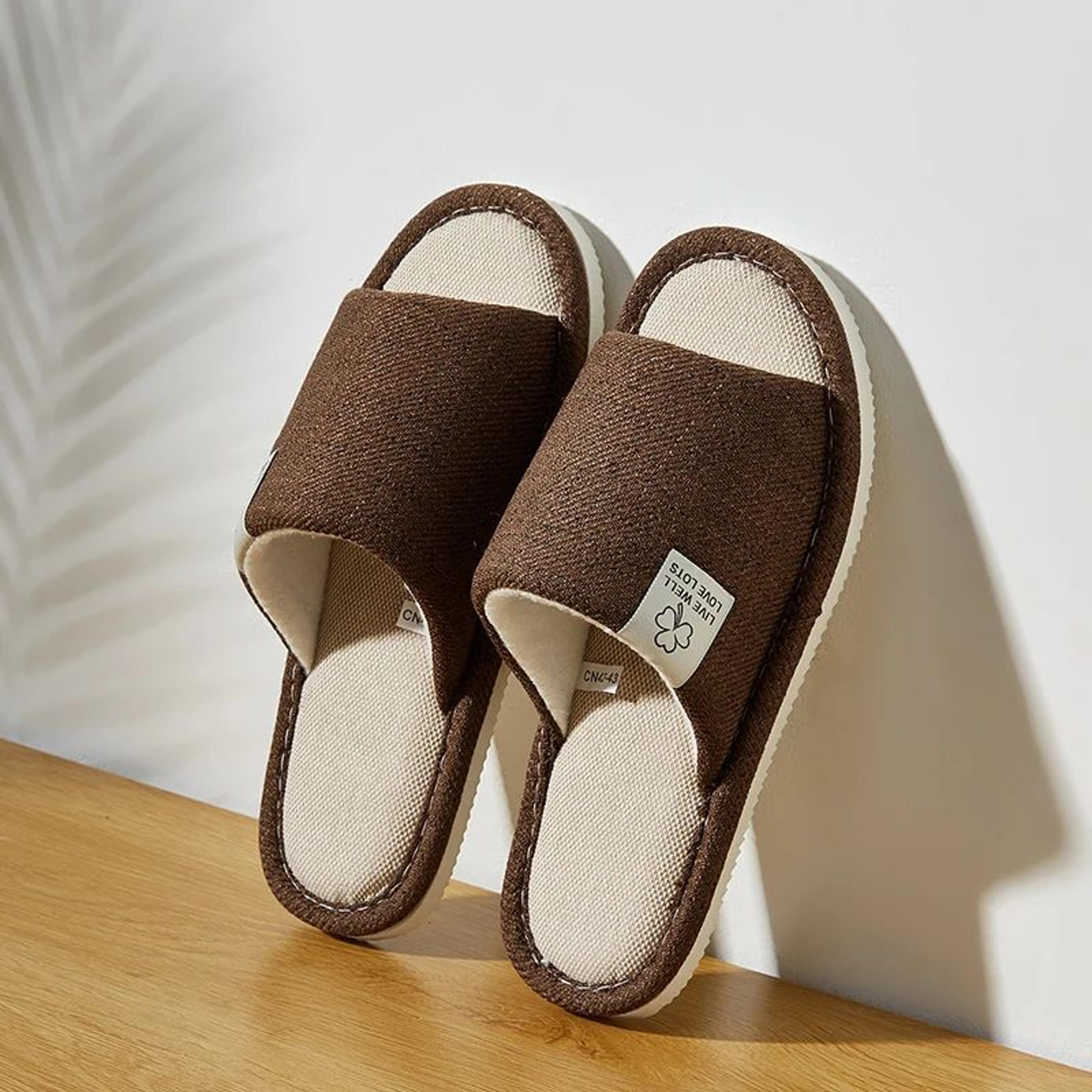 Breathable Linen OpenToe Slippers  Comfortable Indoor House Shoes For Men  Women 7