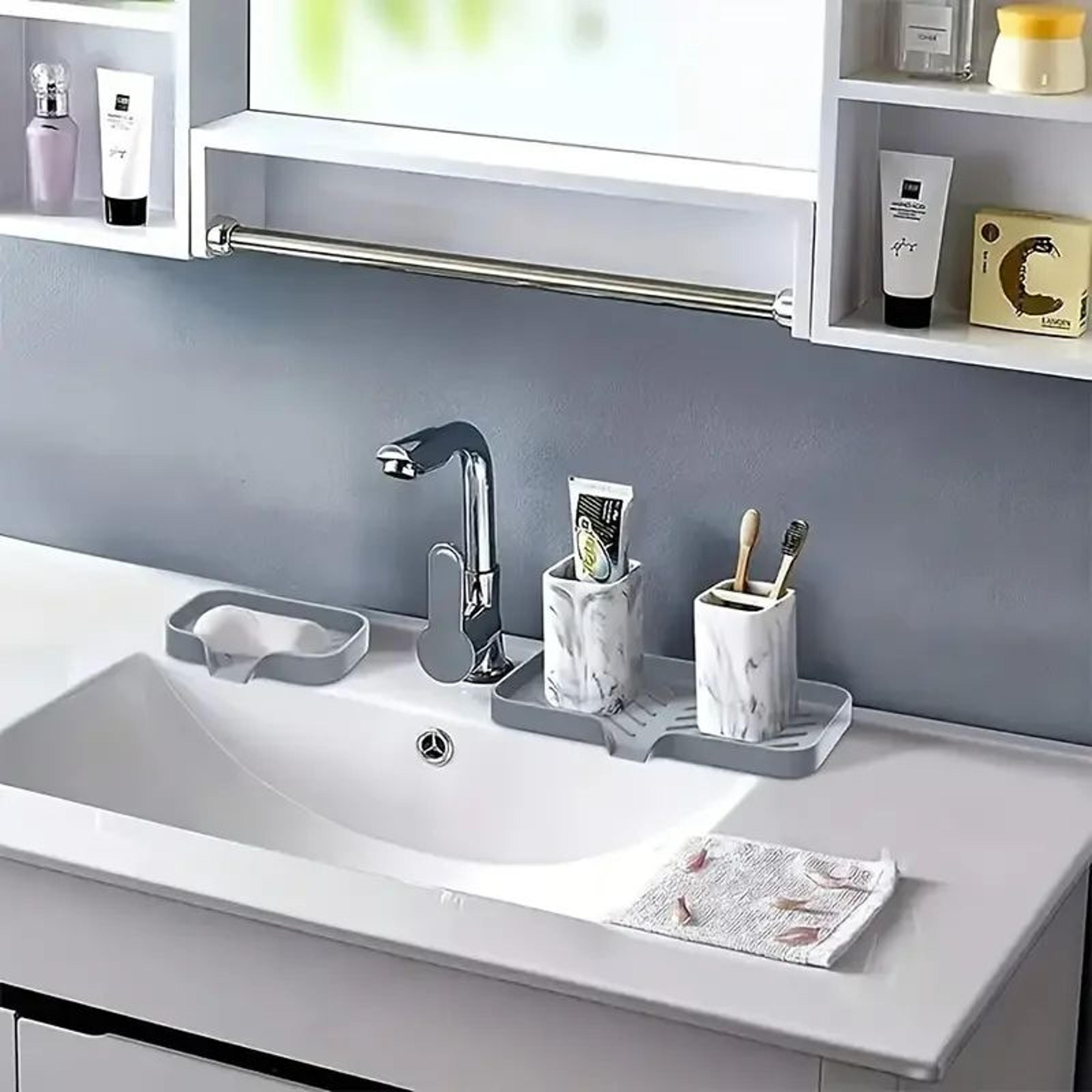 SplashGuard Silicone Faucet Mat  Sink Splash Drying Tray  Countertop Organizer 3