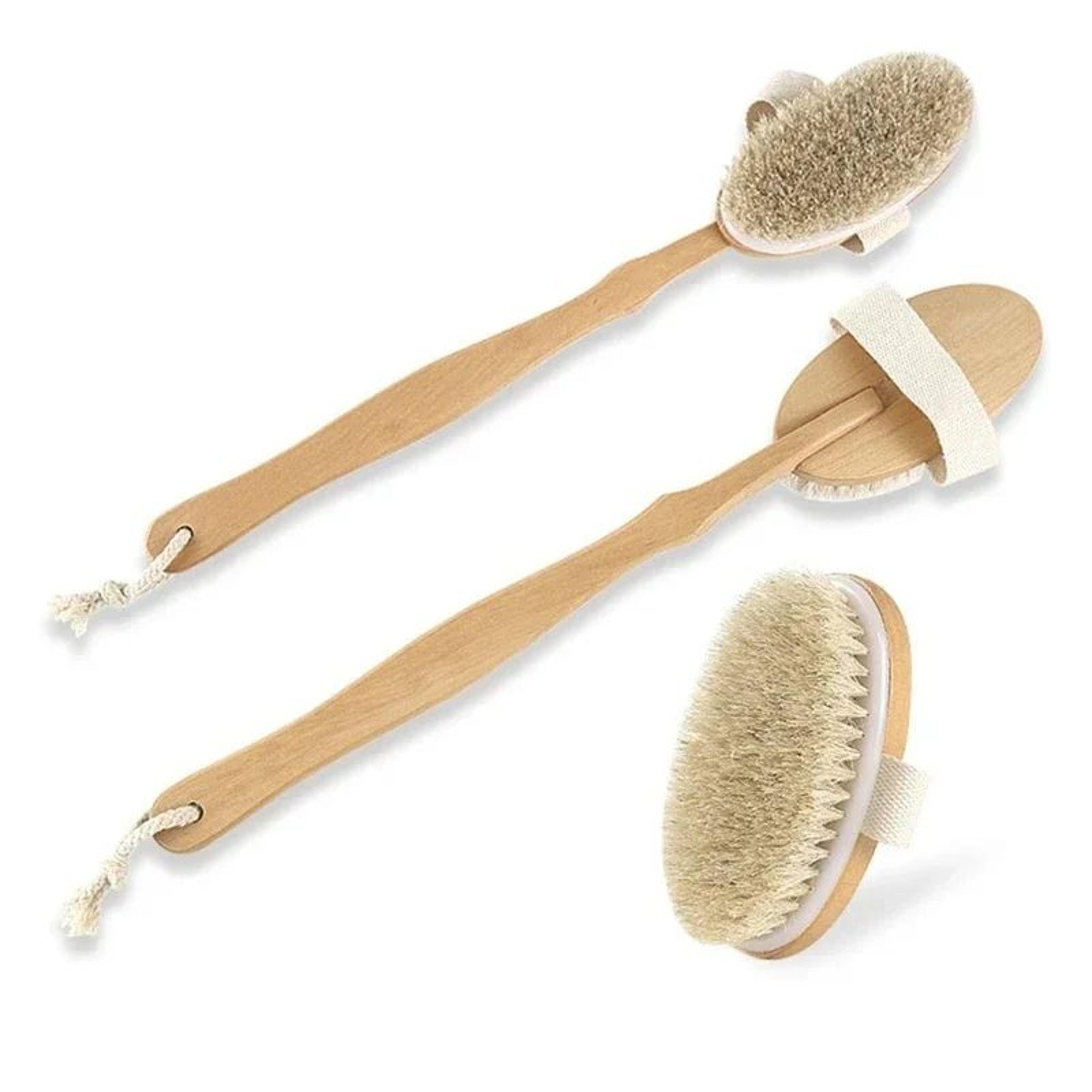 PureGlow Natural Bristle Back Scrubber  Back Scrubber Shower Brush With Detachable Wooden Handle 1