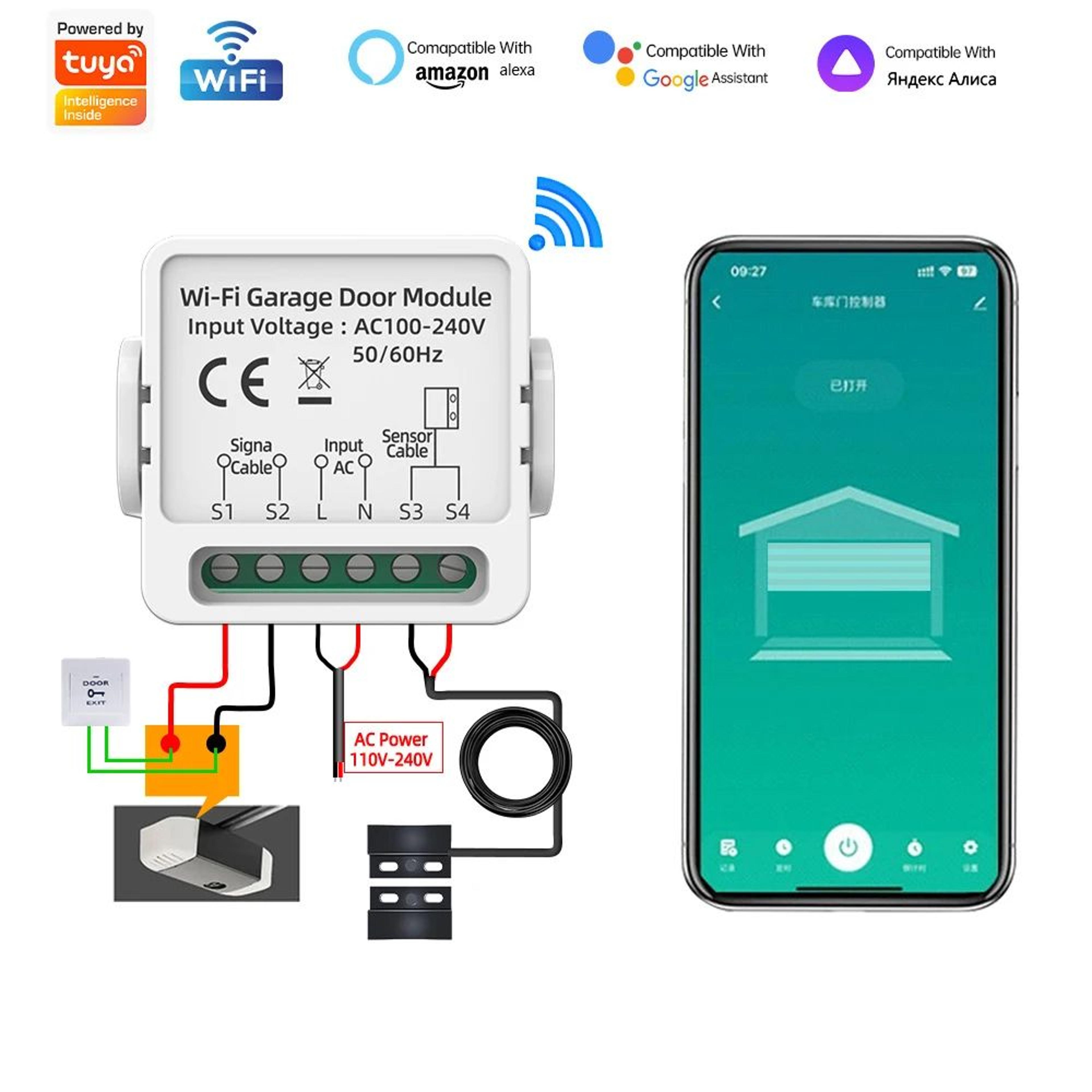 WG01 Tuya Smart Garage Door Controller  WiFi Dry Contact Switch With Voice Control 1