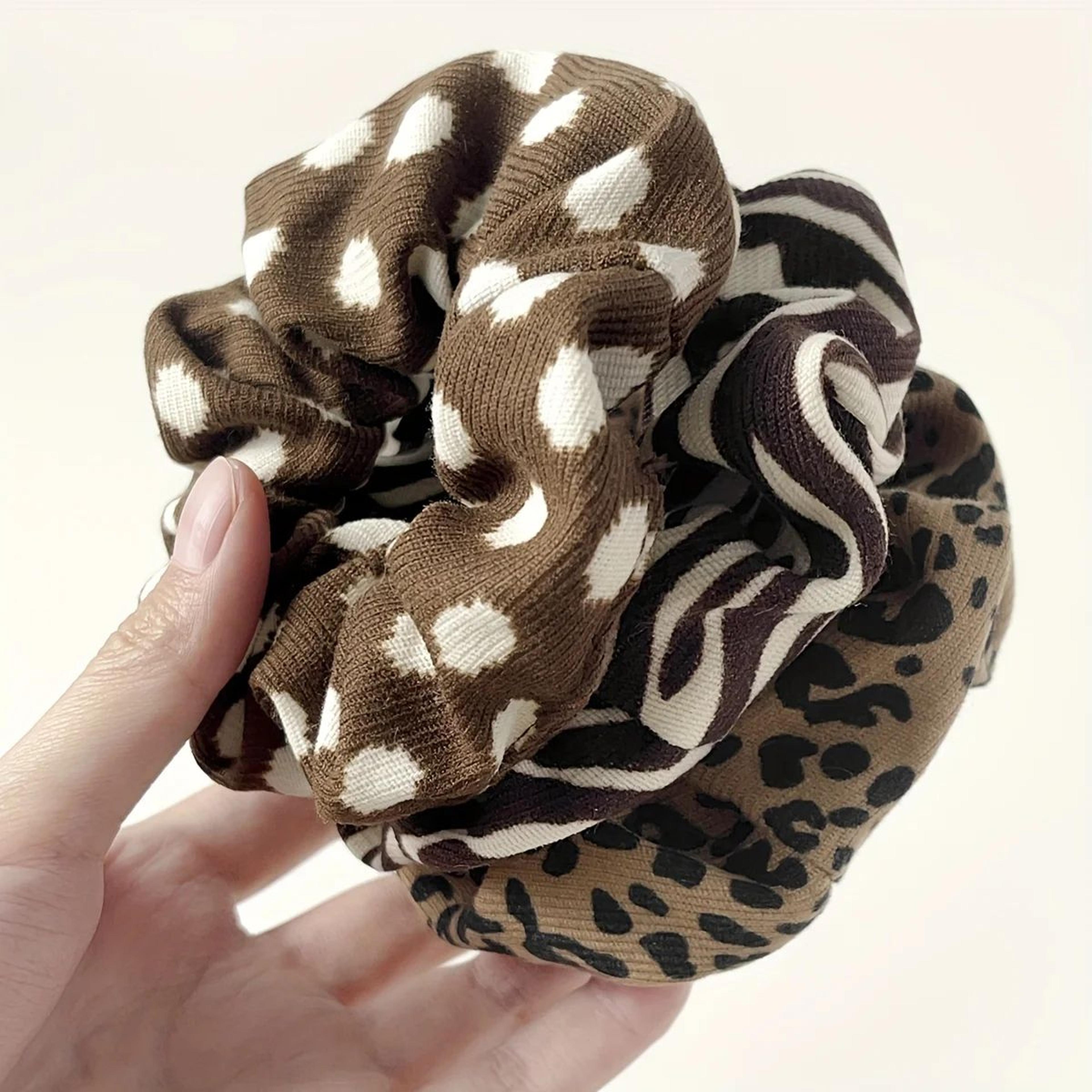 Leopard Fabric Scrunchies Set  Soft Elastic Hair Ties  Ponytail Holders 5 Pcs 3