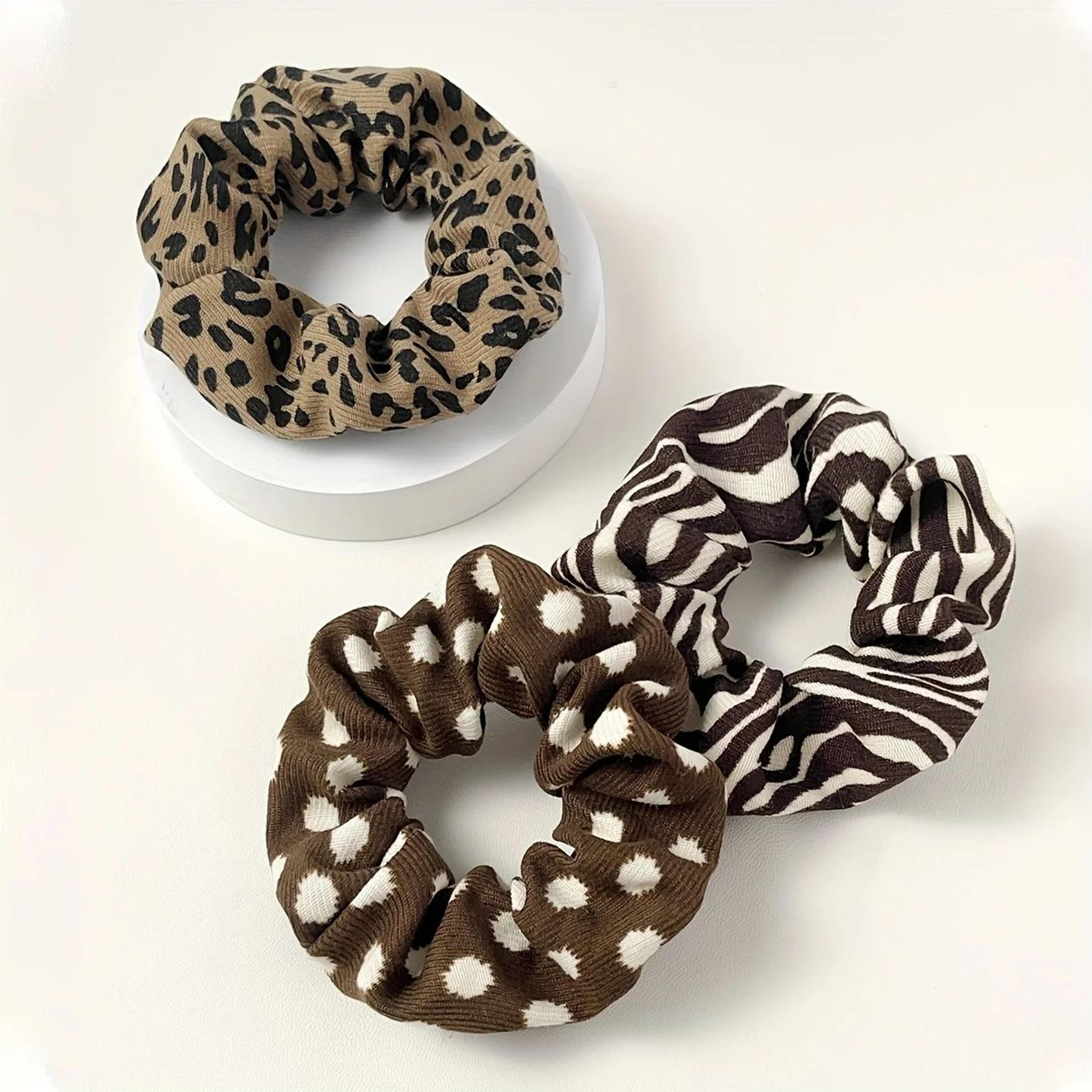 Leopard Fabric Scrunchies Set  Soft Elastic Hair Ties  Ponytail Holders 5 Pcs 4