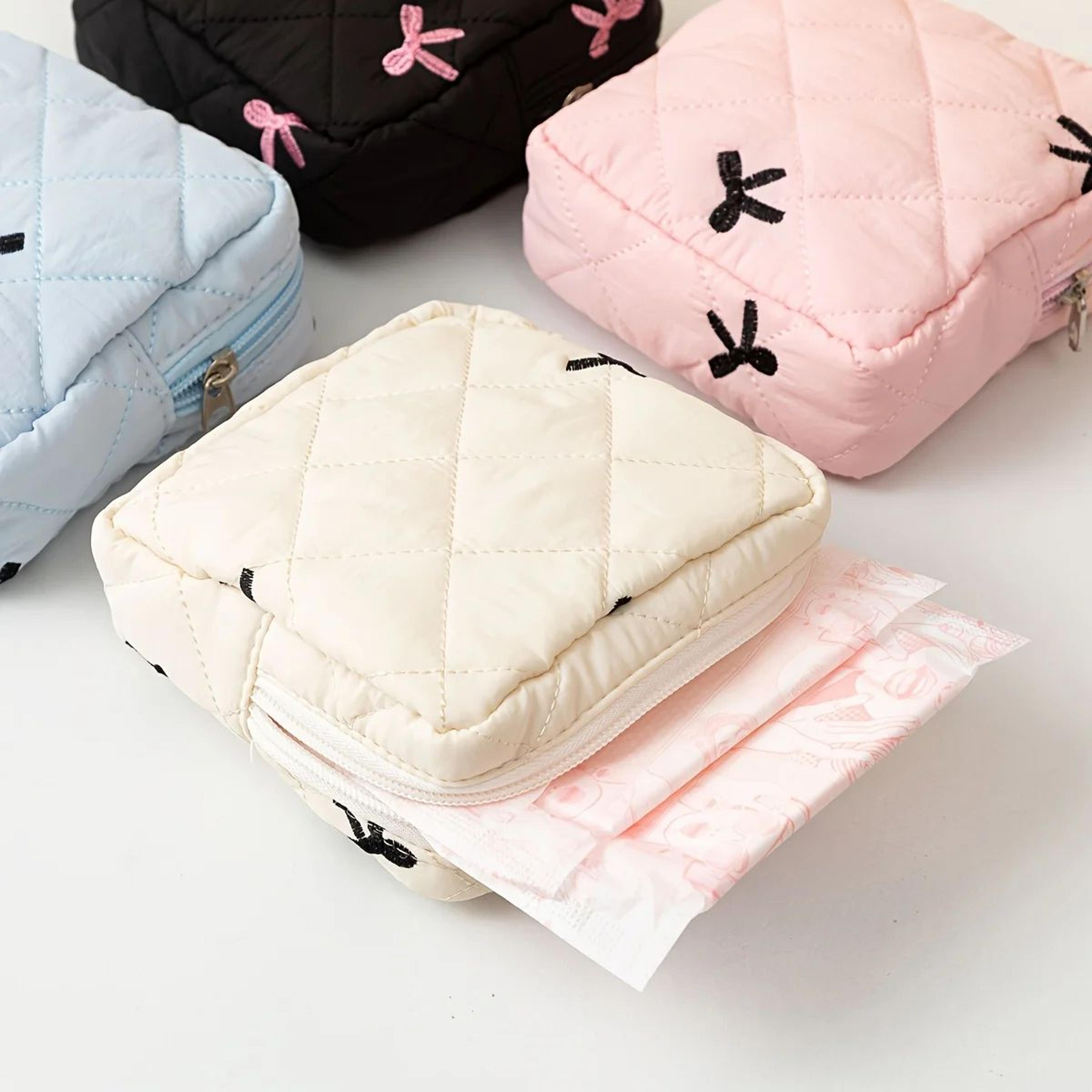 Bow Pattern Sanitary Pad Storage Pouch  Portable Feminine Organizer  Cosmetic Bag For Women 1