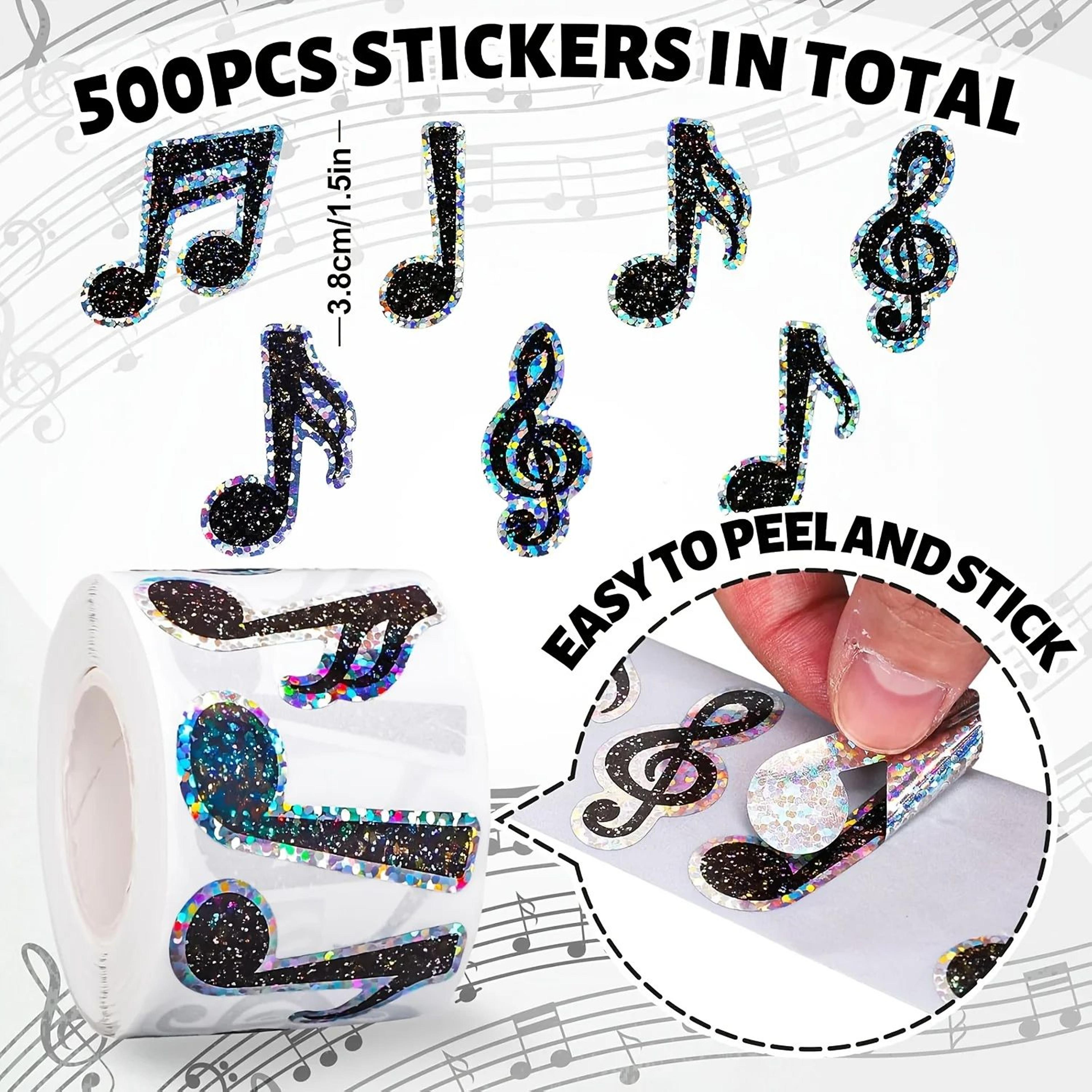 Laser Musical Note Reward Stickers Roll  500 Shiny Black Decals For Crafts  Scrapbooking 1
