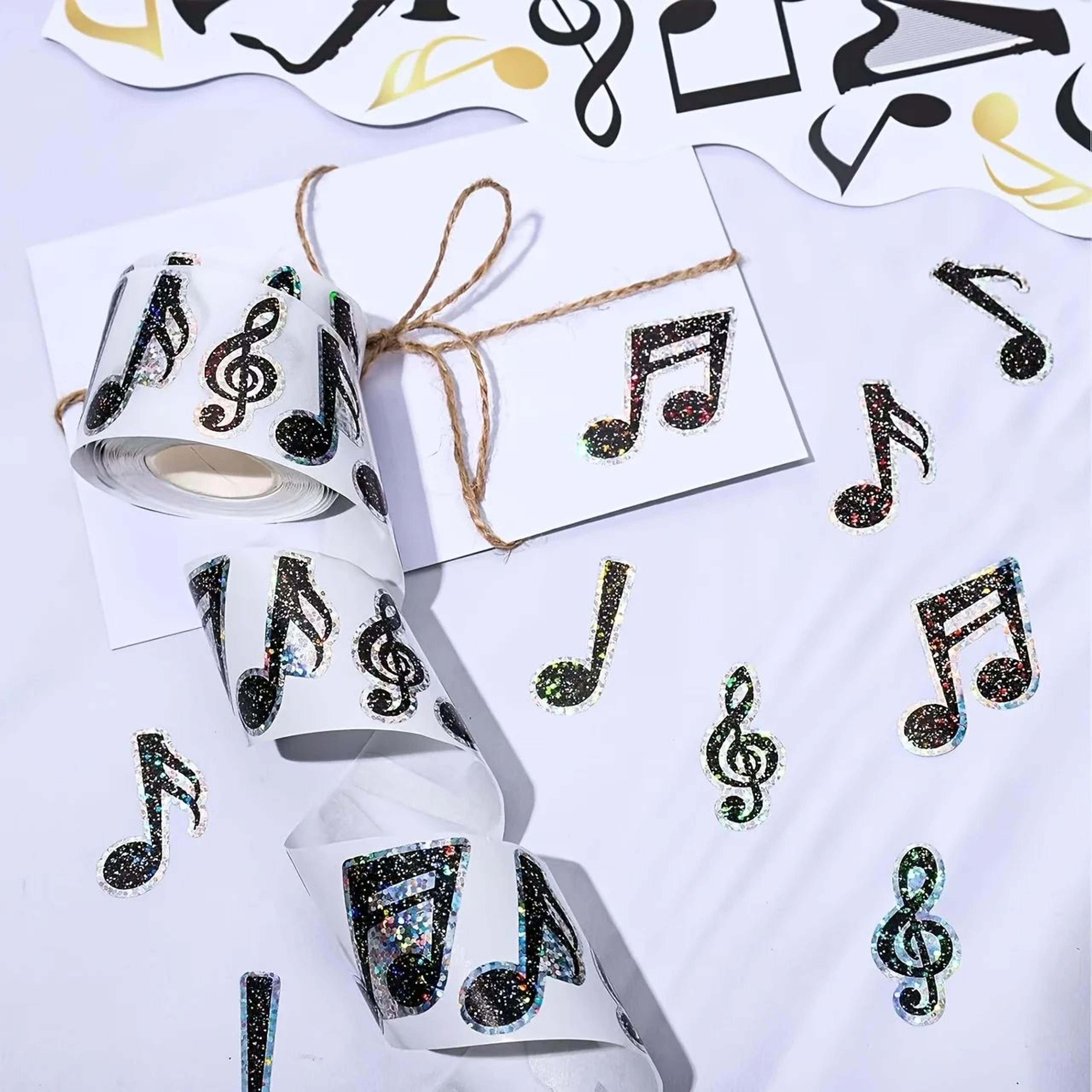 Laser Musical Note Reward Stickers Roll  500 Shiny Black Decals For Crafts  Scrapbooking 2