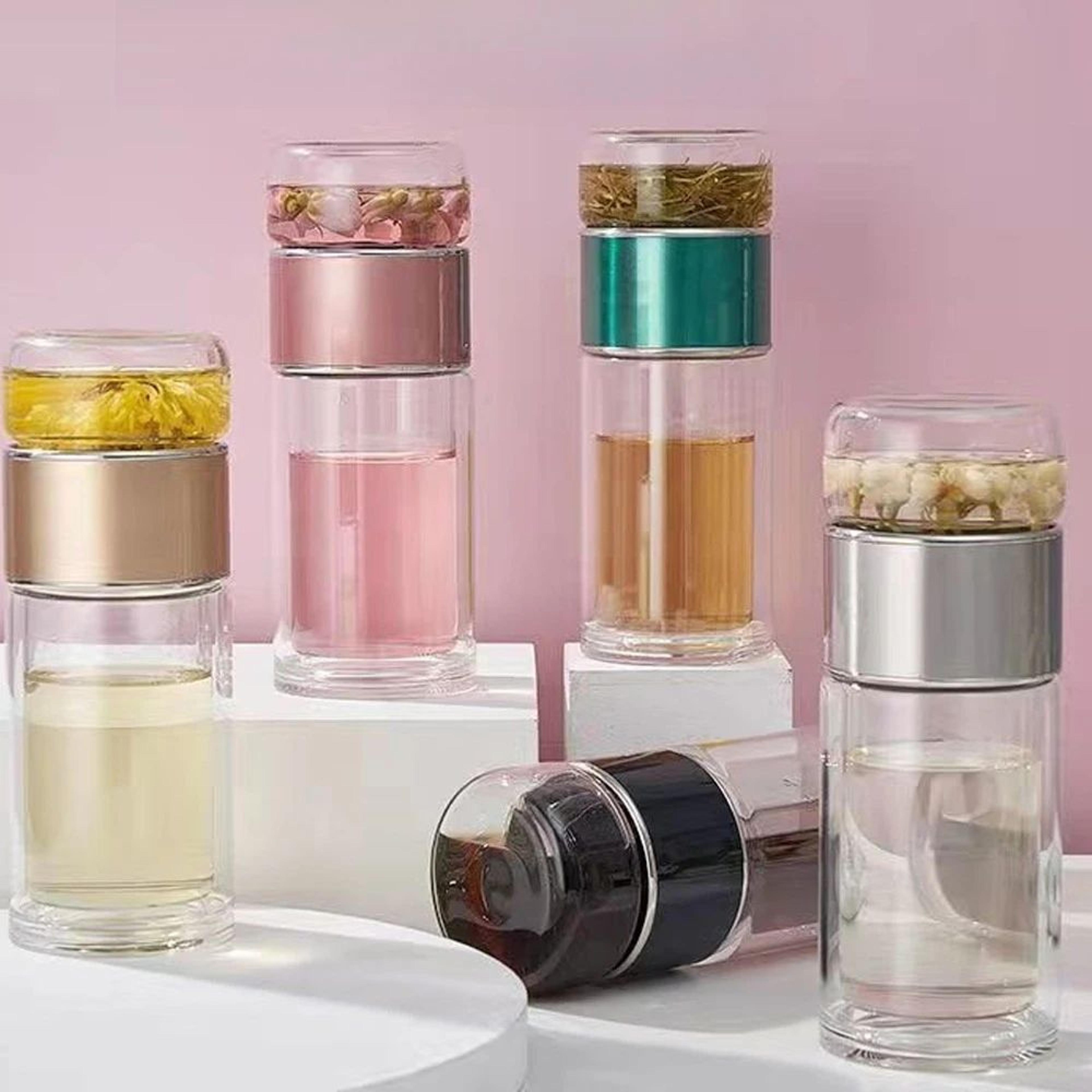 BrewEase 420ml Glass Tea Cup With Infuser  Double Wall Travel Tea Mug For Office  Outdoors 1