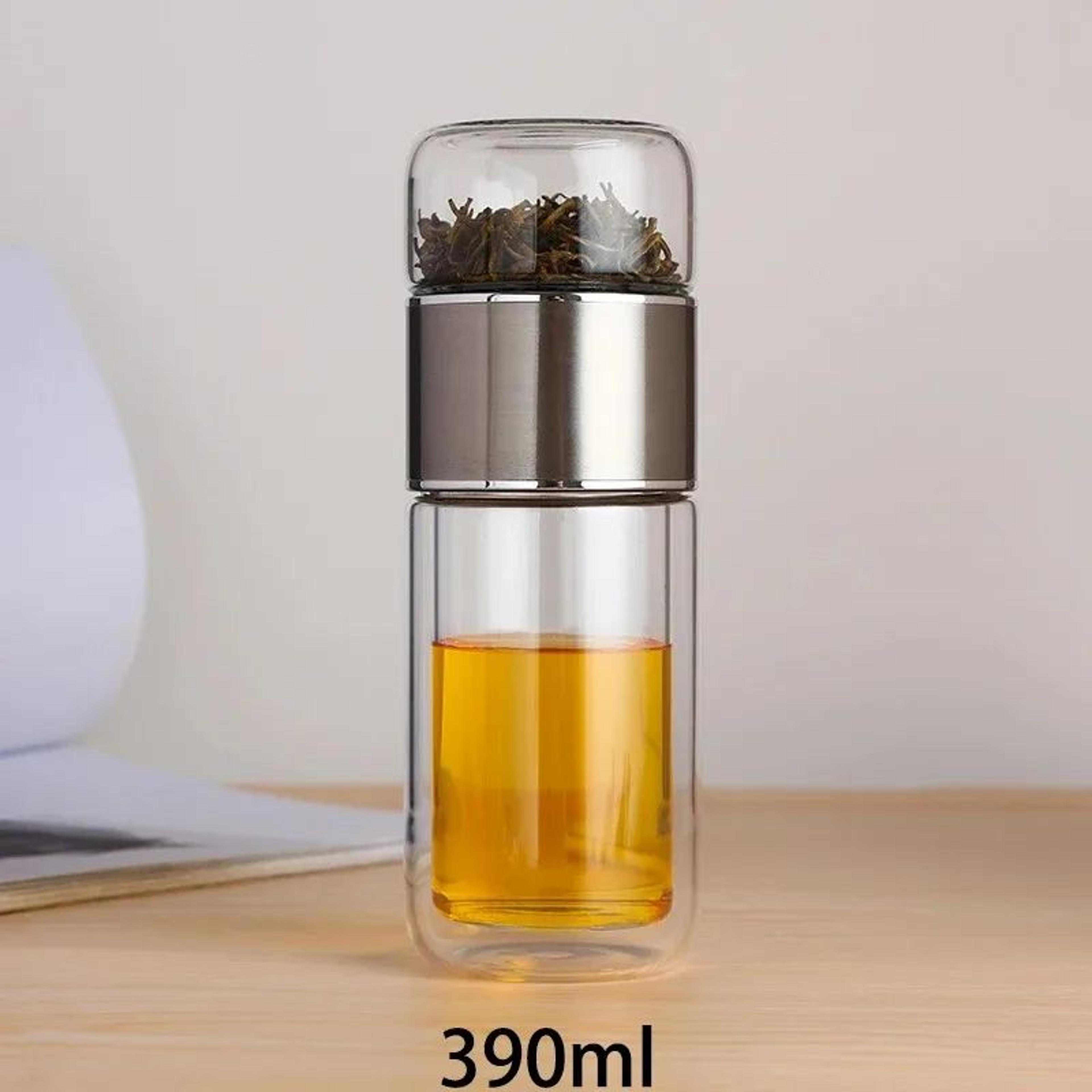 BrewEase 420ml Glass Tea Cup With Infuser  Double Wall Travel Tea Mug For Office  Outdoors 6