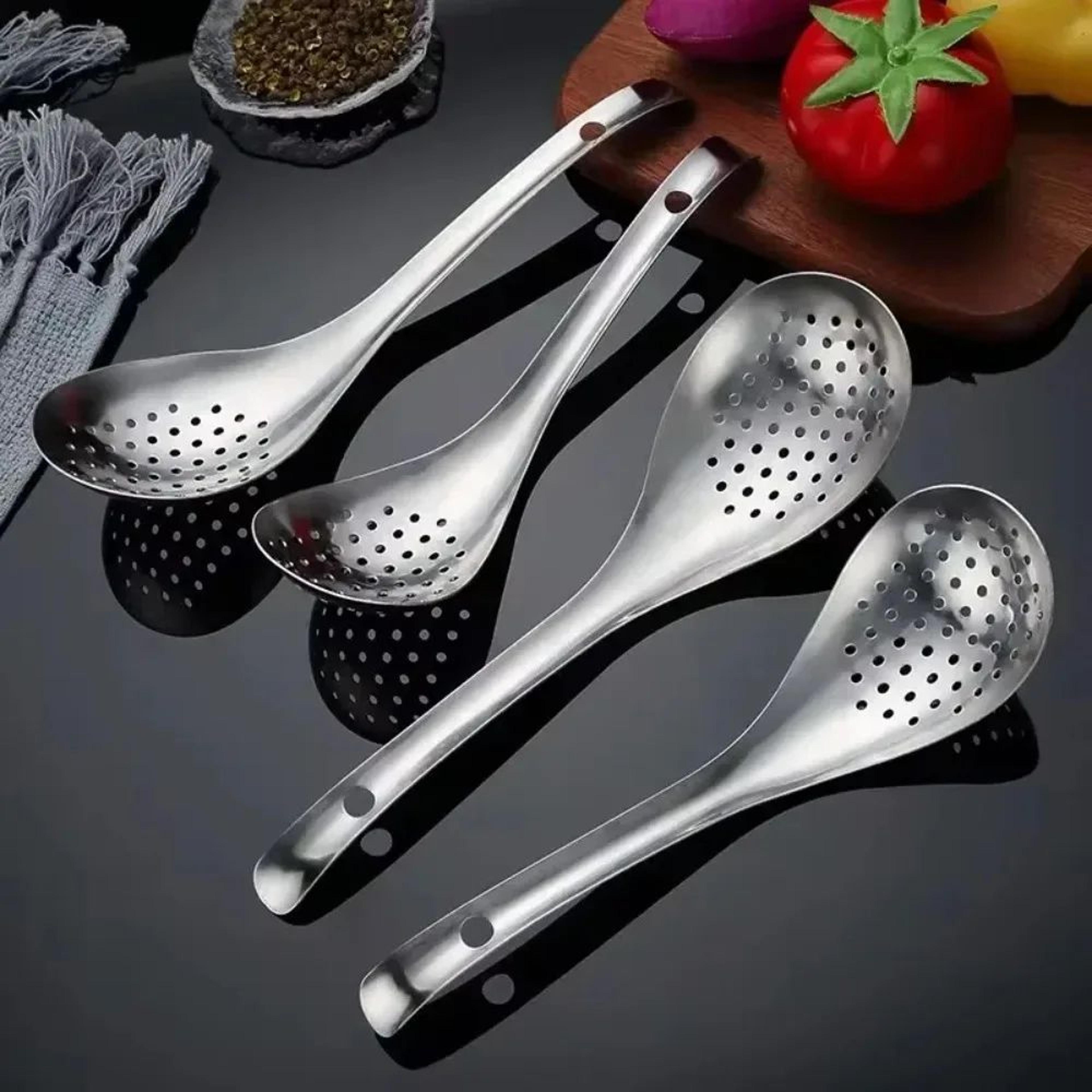 QuickDrain Stainless Steel Colander Spoon  MultiUse Skimmer  Food Strainer For Cooking 1