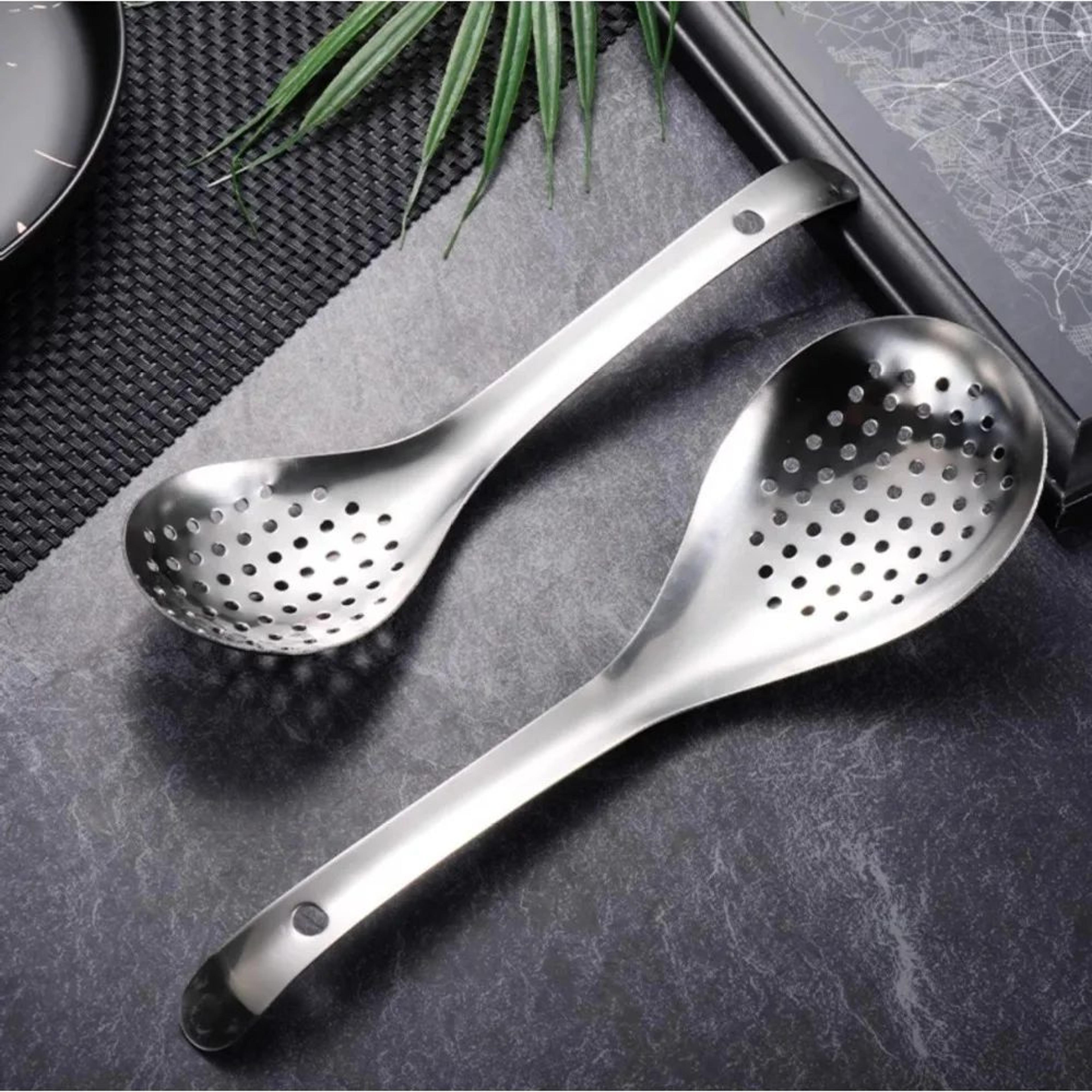 QuickDrain Stainless Steel Colander Spoon  MultiUse Skimmer  Food Strainer For Cooking 8