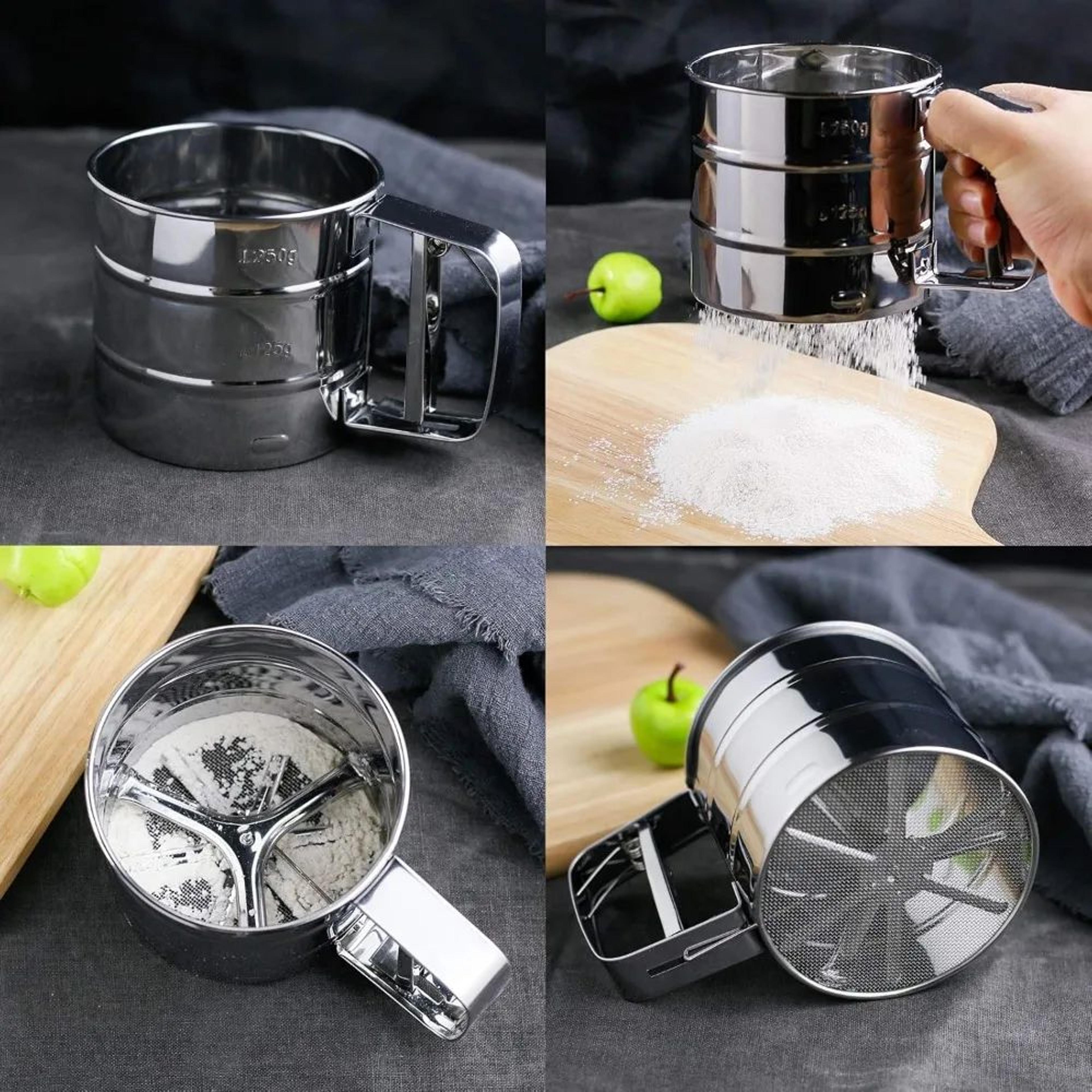 Stainless Steel Flour Sieve Cup  Fine Mesh SemiAutomatic Baking  Coffee Sifter 5