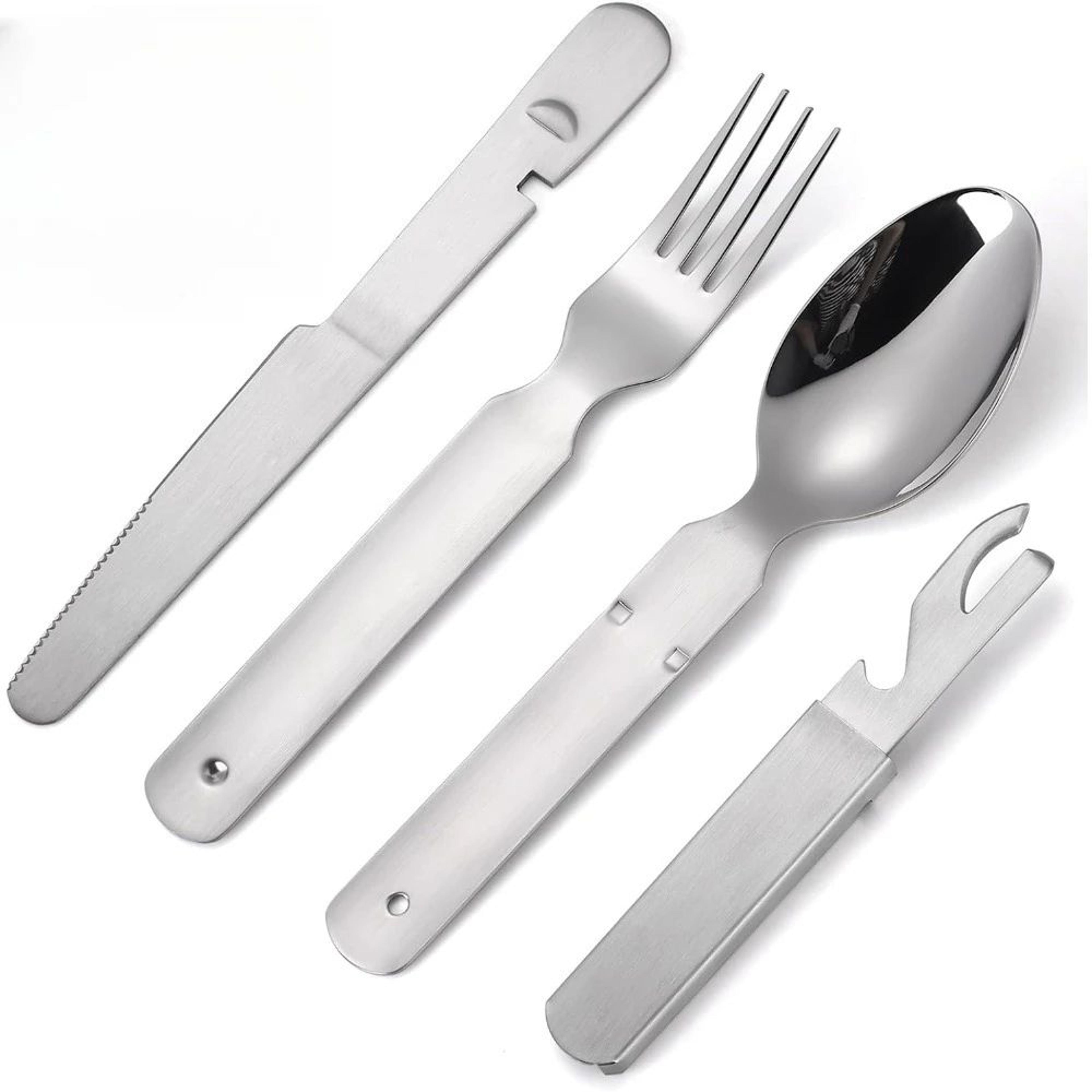 4Piece Stainless Steel Camping Cutlery Set  Travel Knife Fork Spoon  Bottle Opener 0