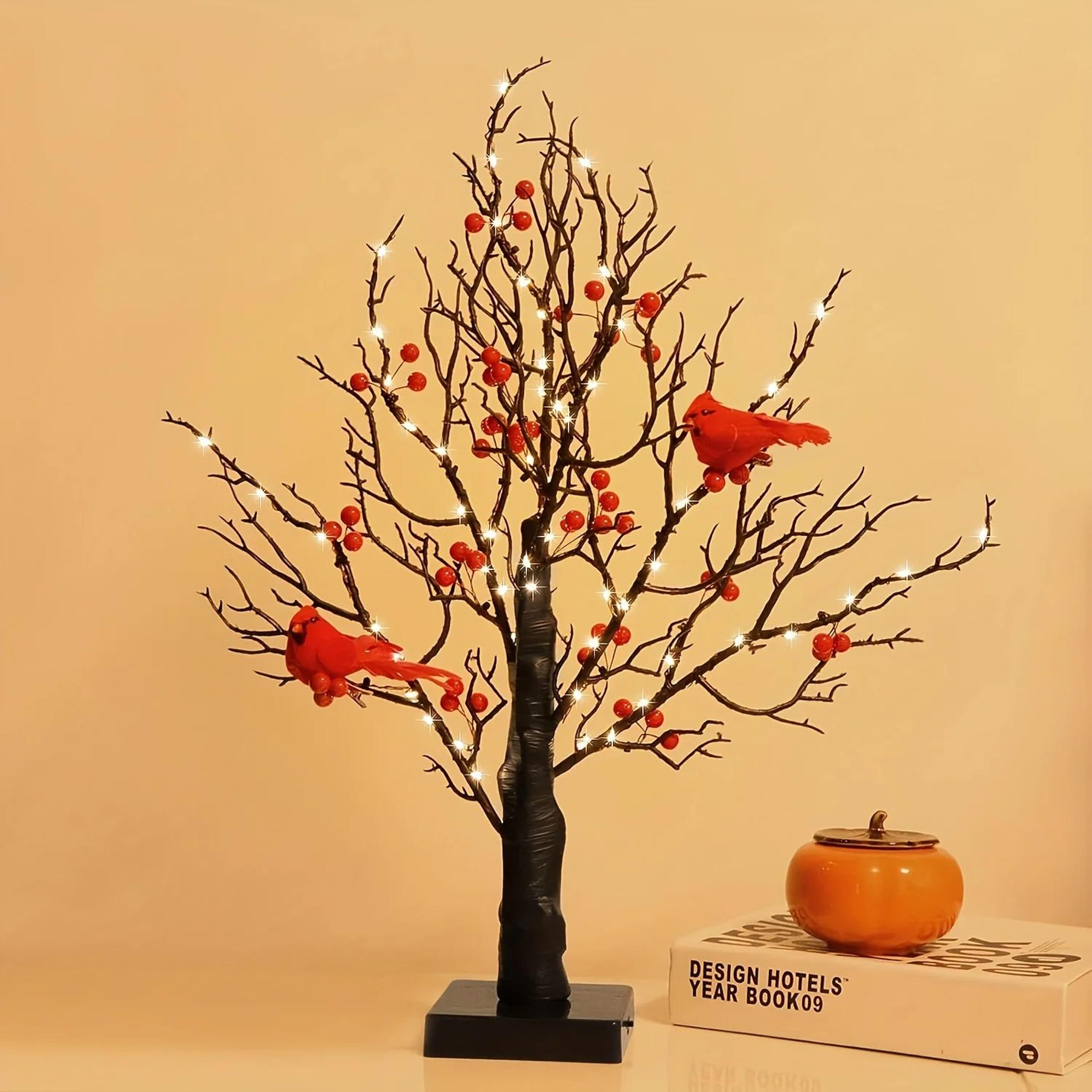 21Inch LED Bonsai Tree With Red Birds  Lighted Artificial Birch Decor For Christmas  Home 0